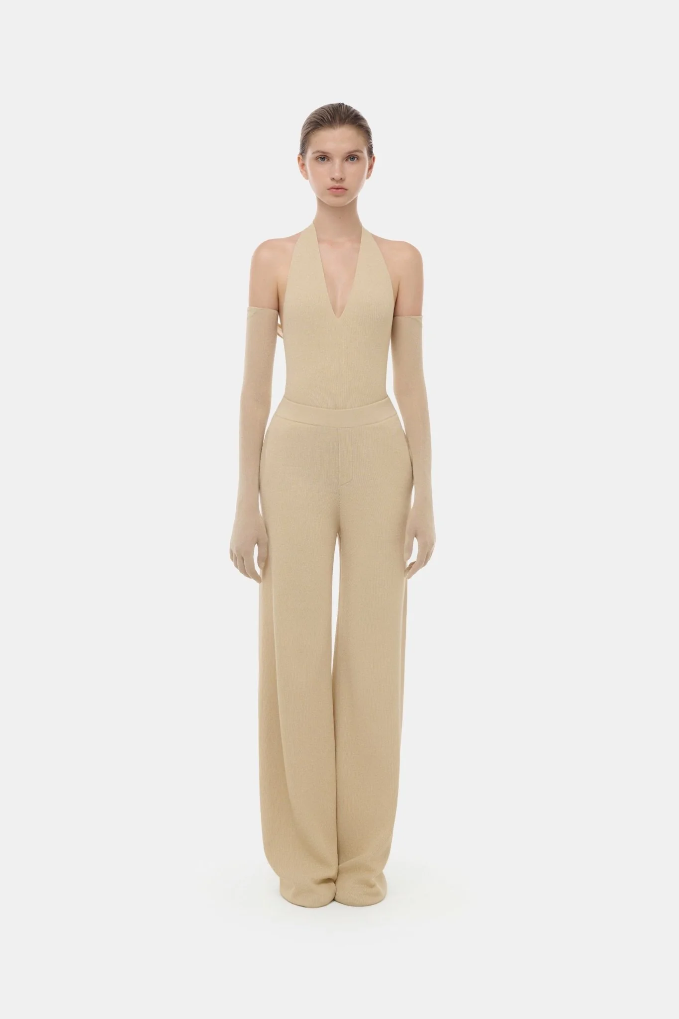 Beige Deep-V Halter Top - Image 2