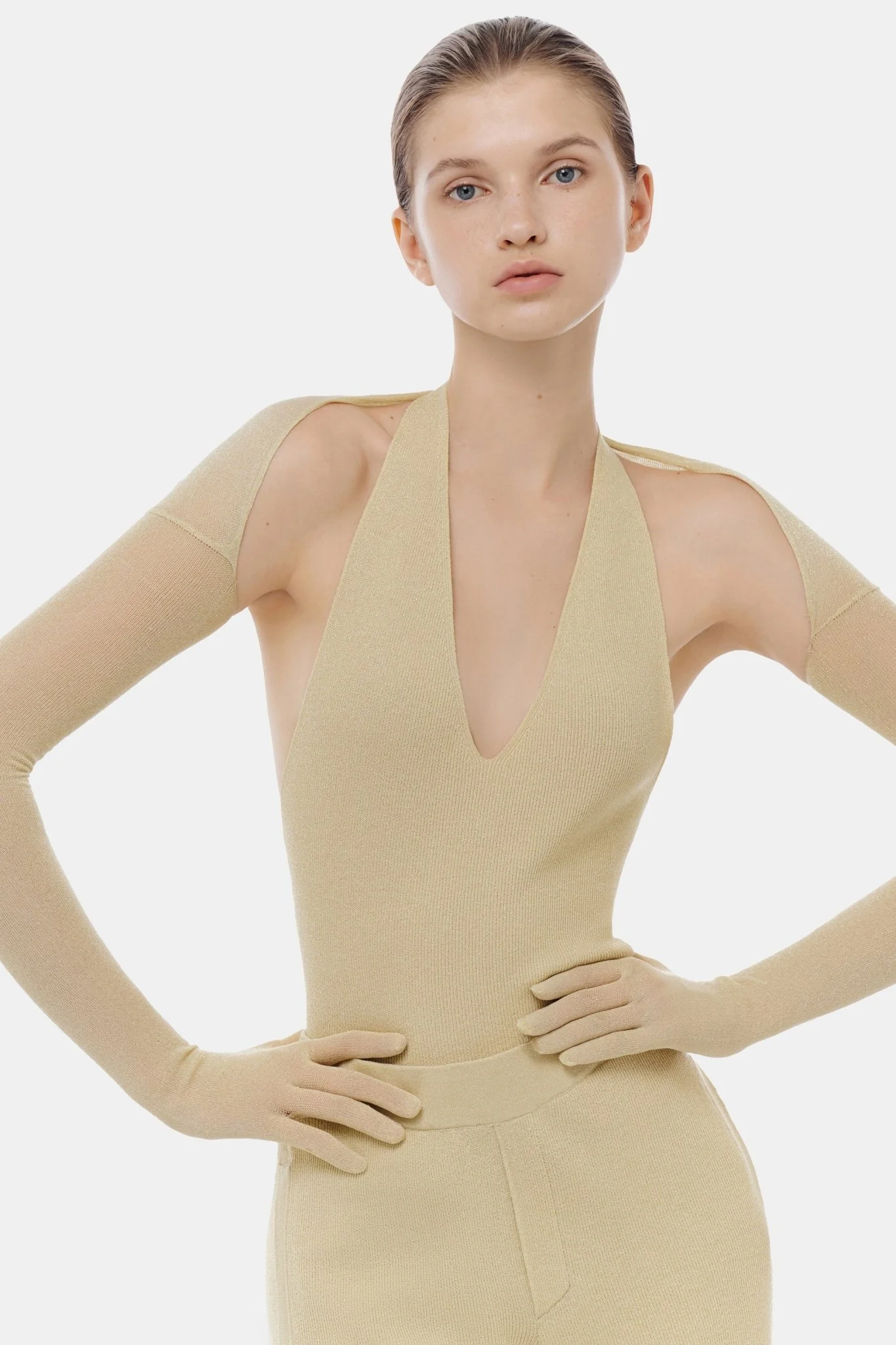 Beige Deep-V Halter Top - Image 5