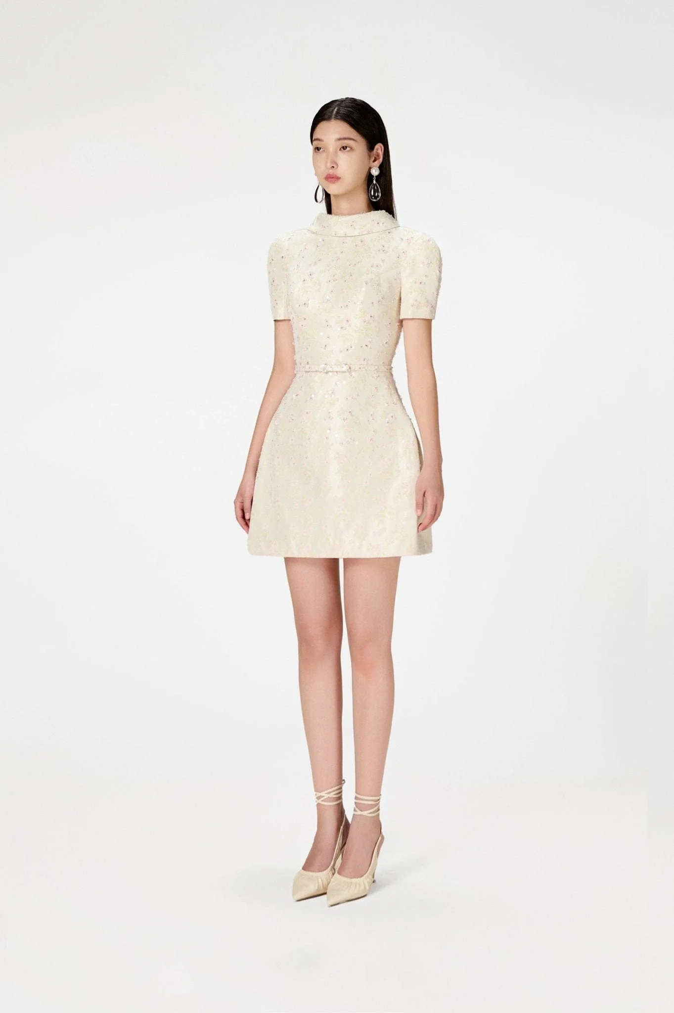 Beaded Brocade Cowl Neck Dress - Image 3