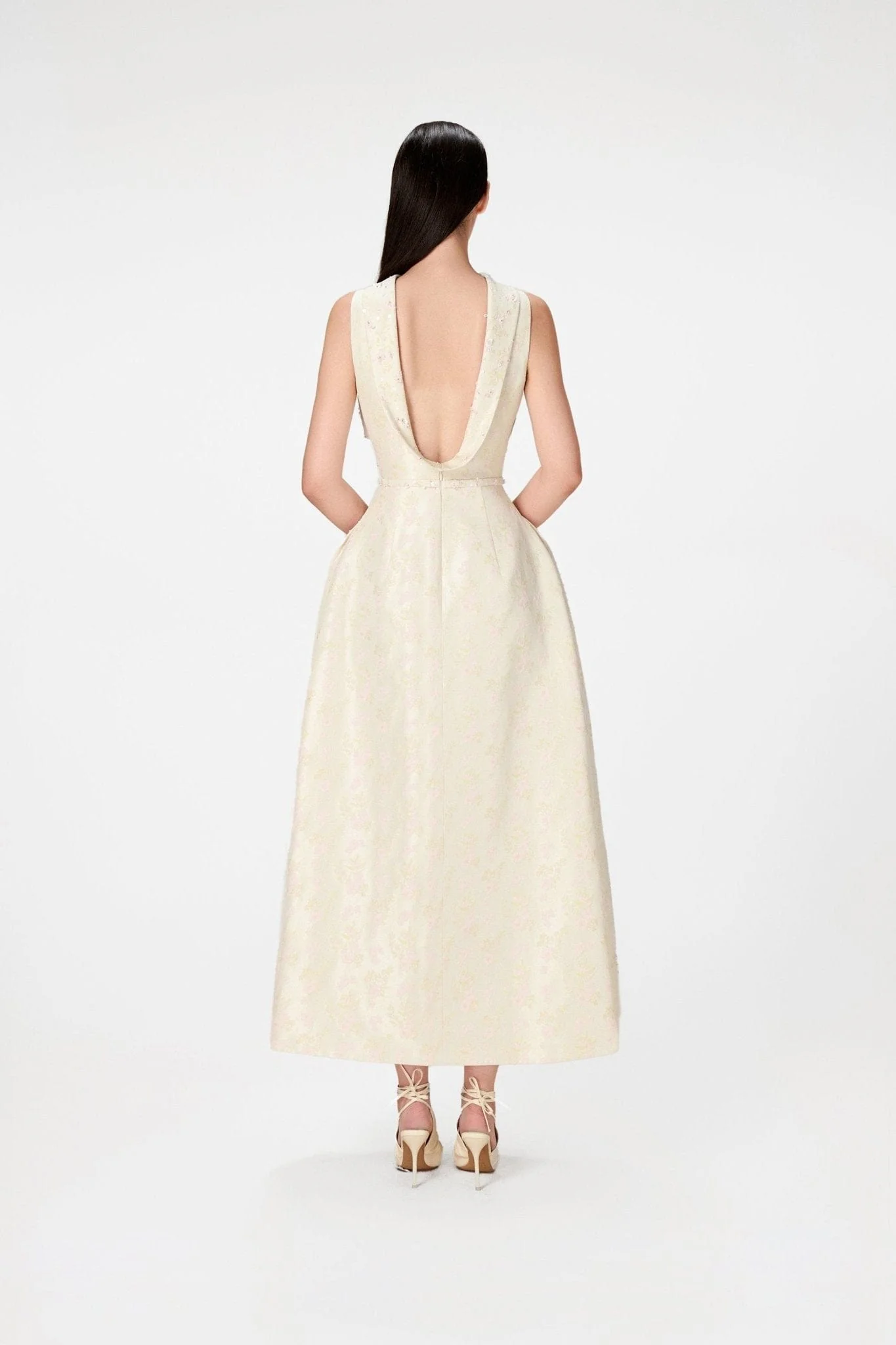 Beaded Brocade Cowl Neck Long - Image 5