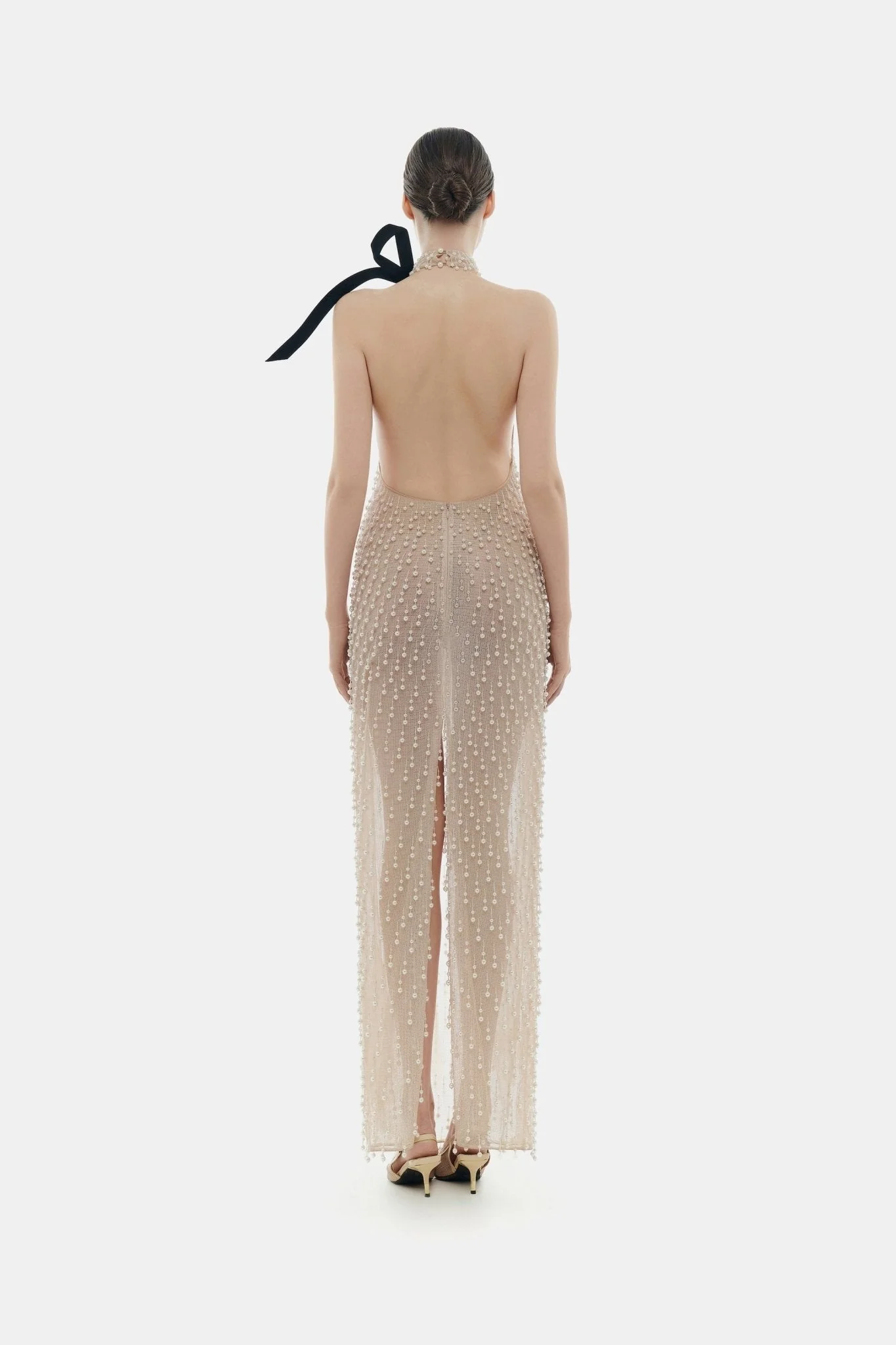 Beige Faux Pearl Dress - Image 3