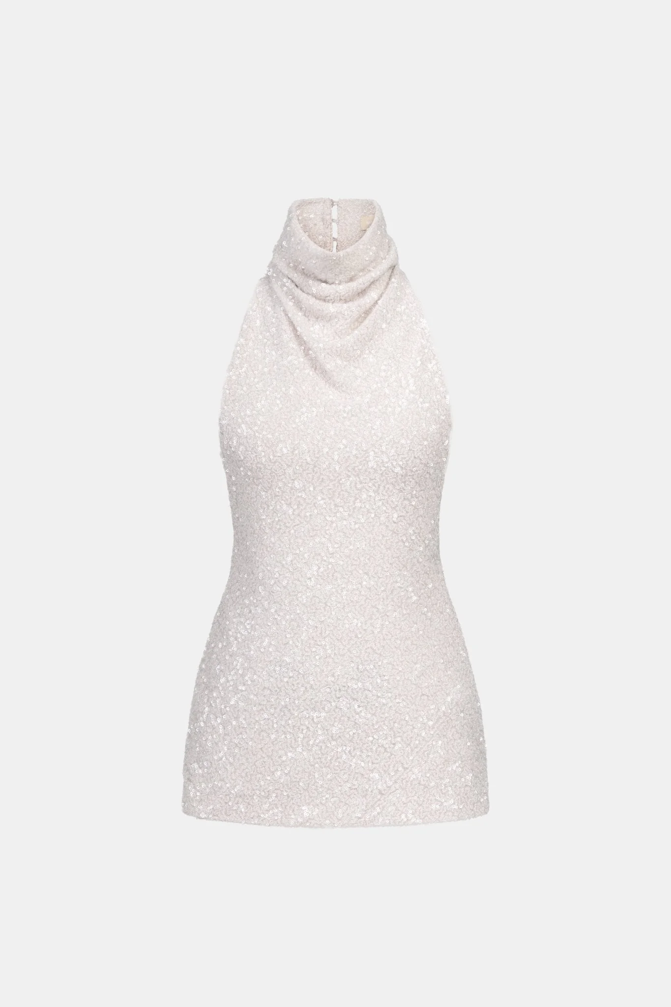 Beige Faux Pearl High-neck Top