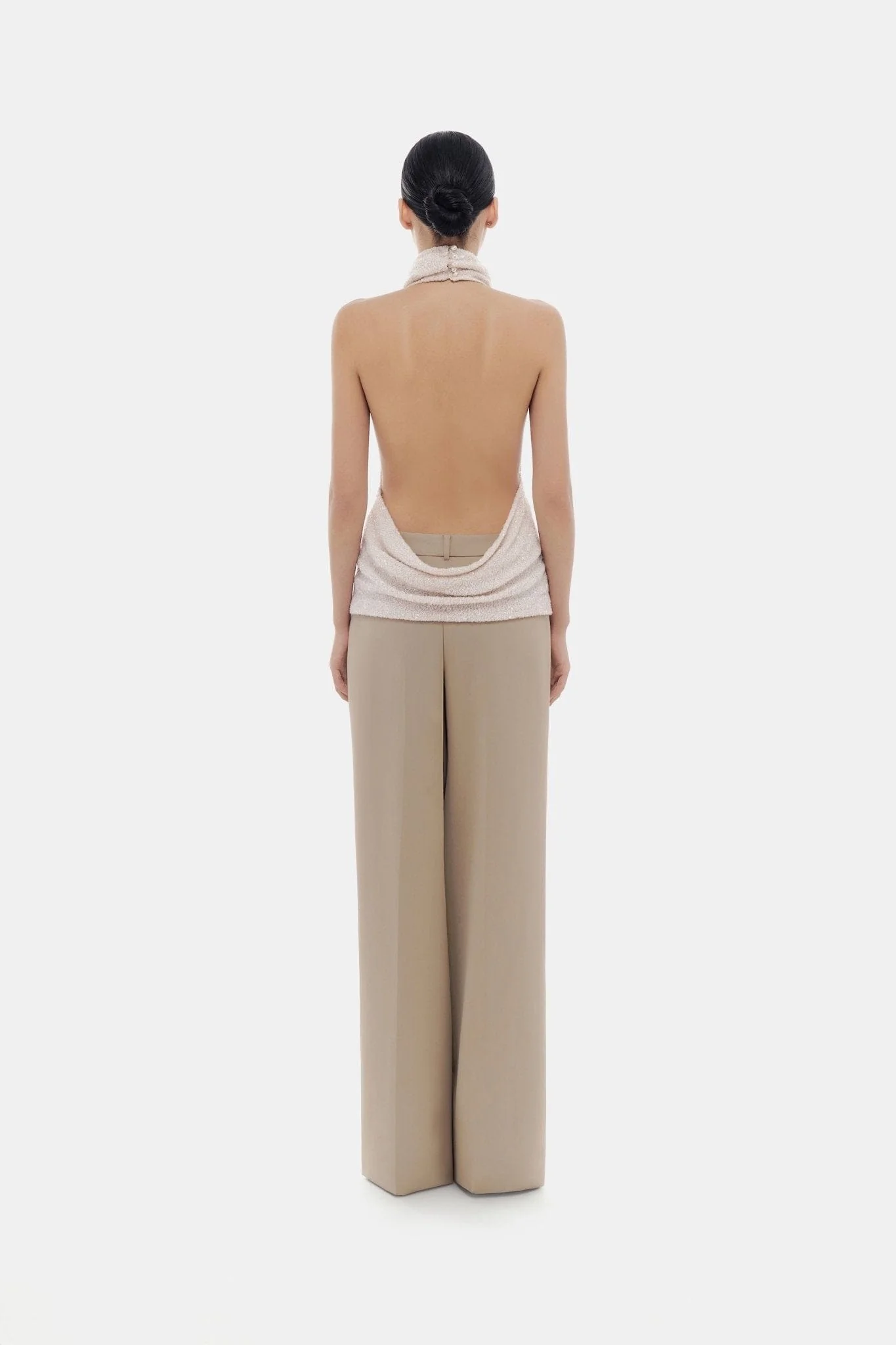 Beige Faux Pearl High-neck Top - Image 5