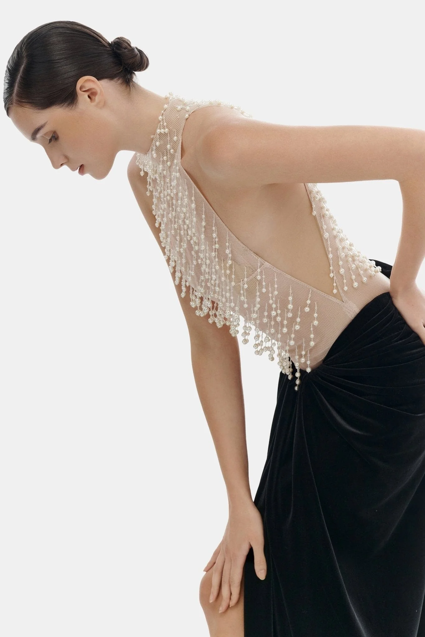Beige Faux Pearl Sleeveless Top - Image 4