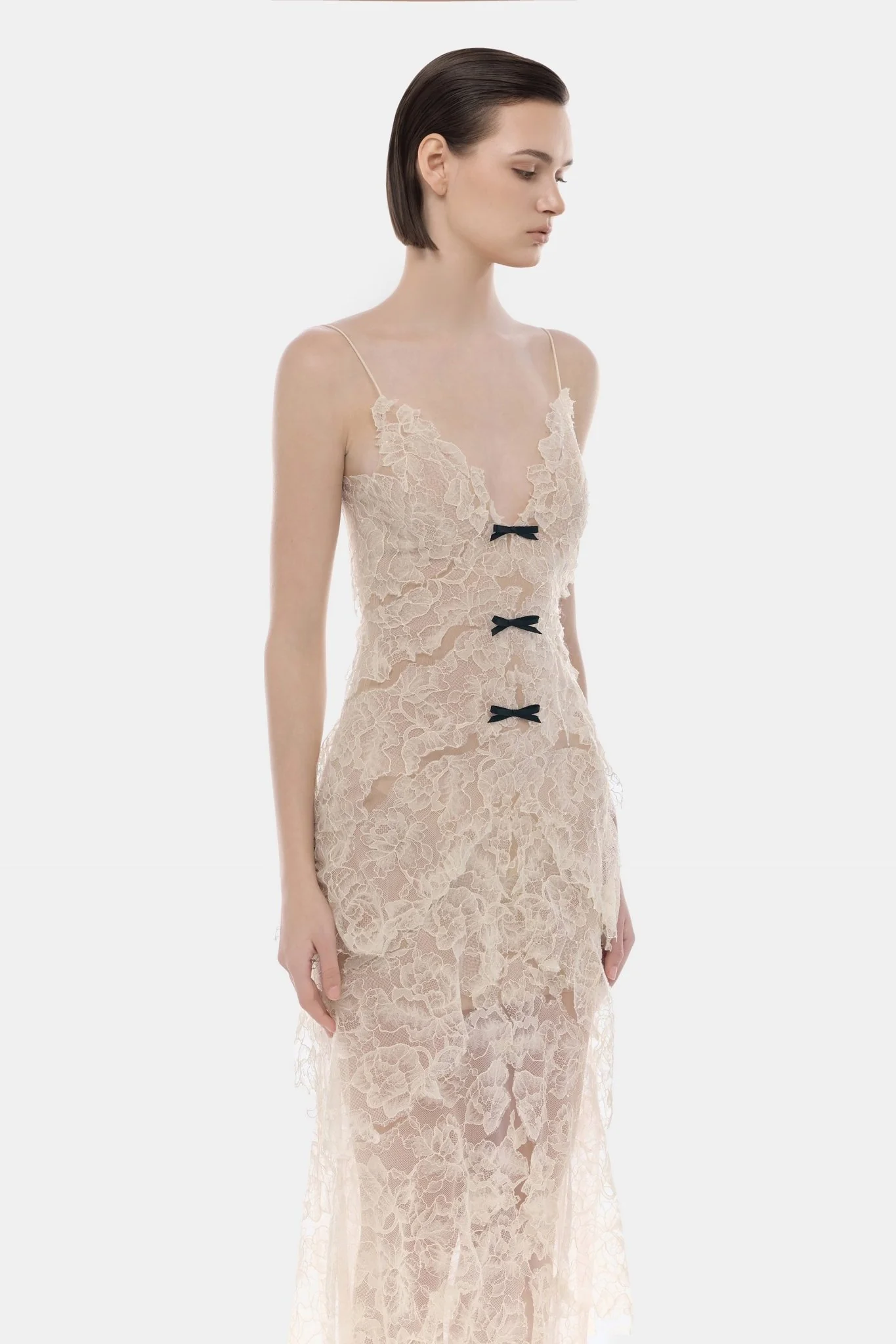 Beige Floral Bow Vneck Maxi Dress - Image 5