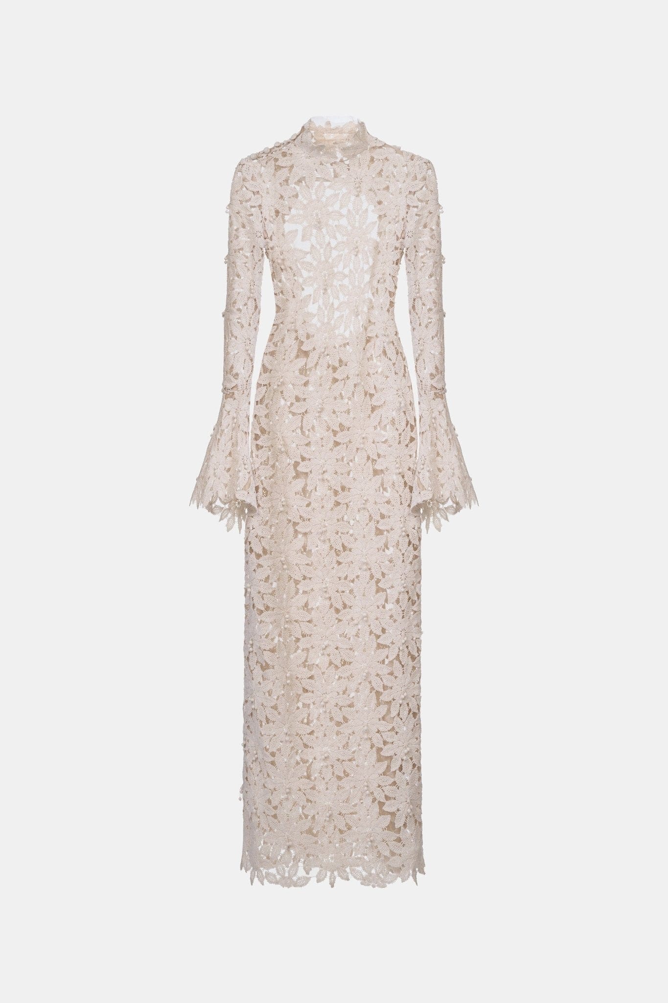 Beige Floral Lace Maxi Dress