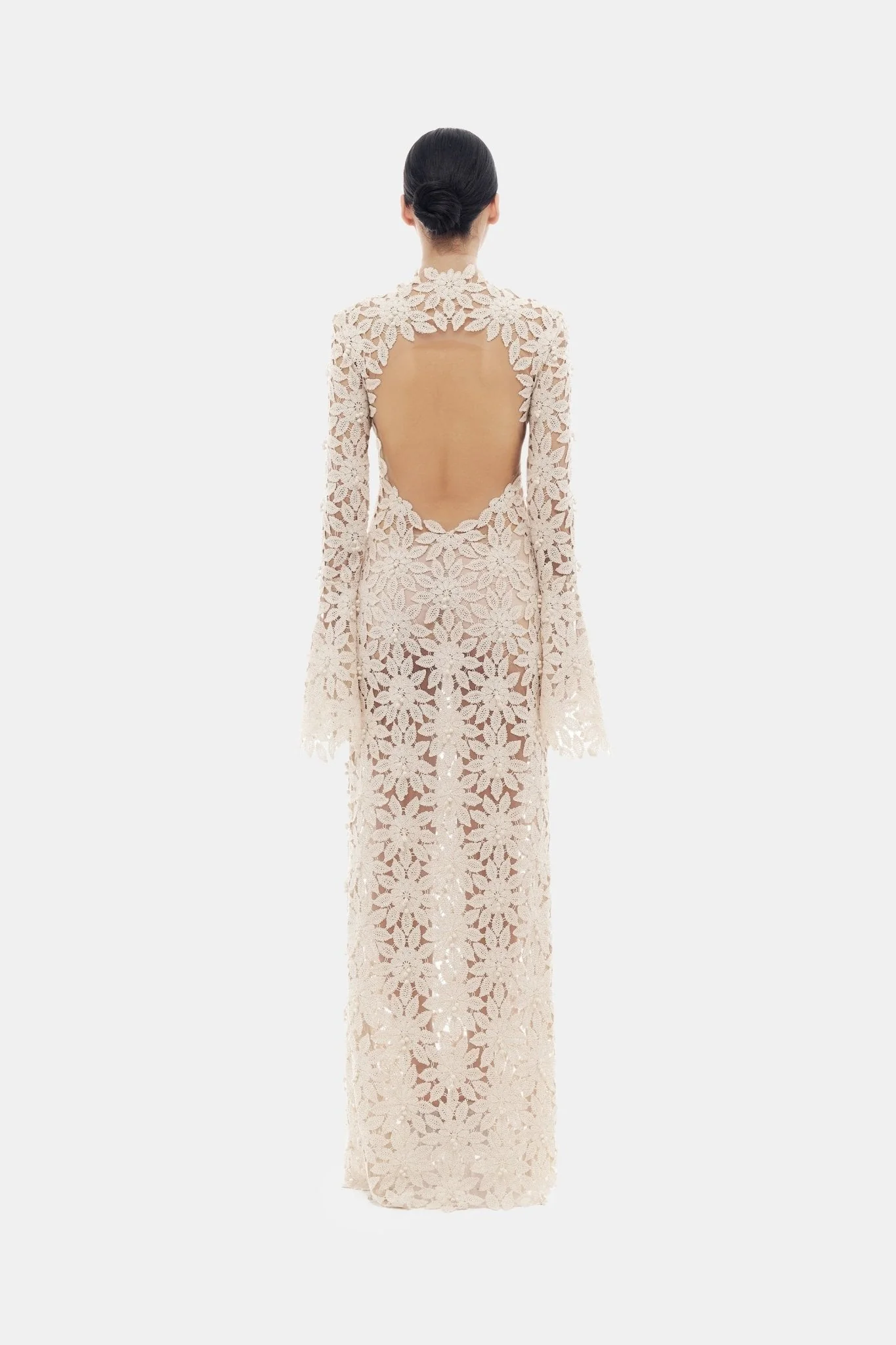 Beige Floral Lace Maxi Dress - Image 5