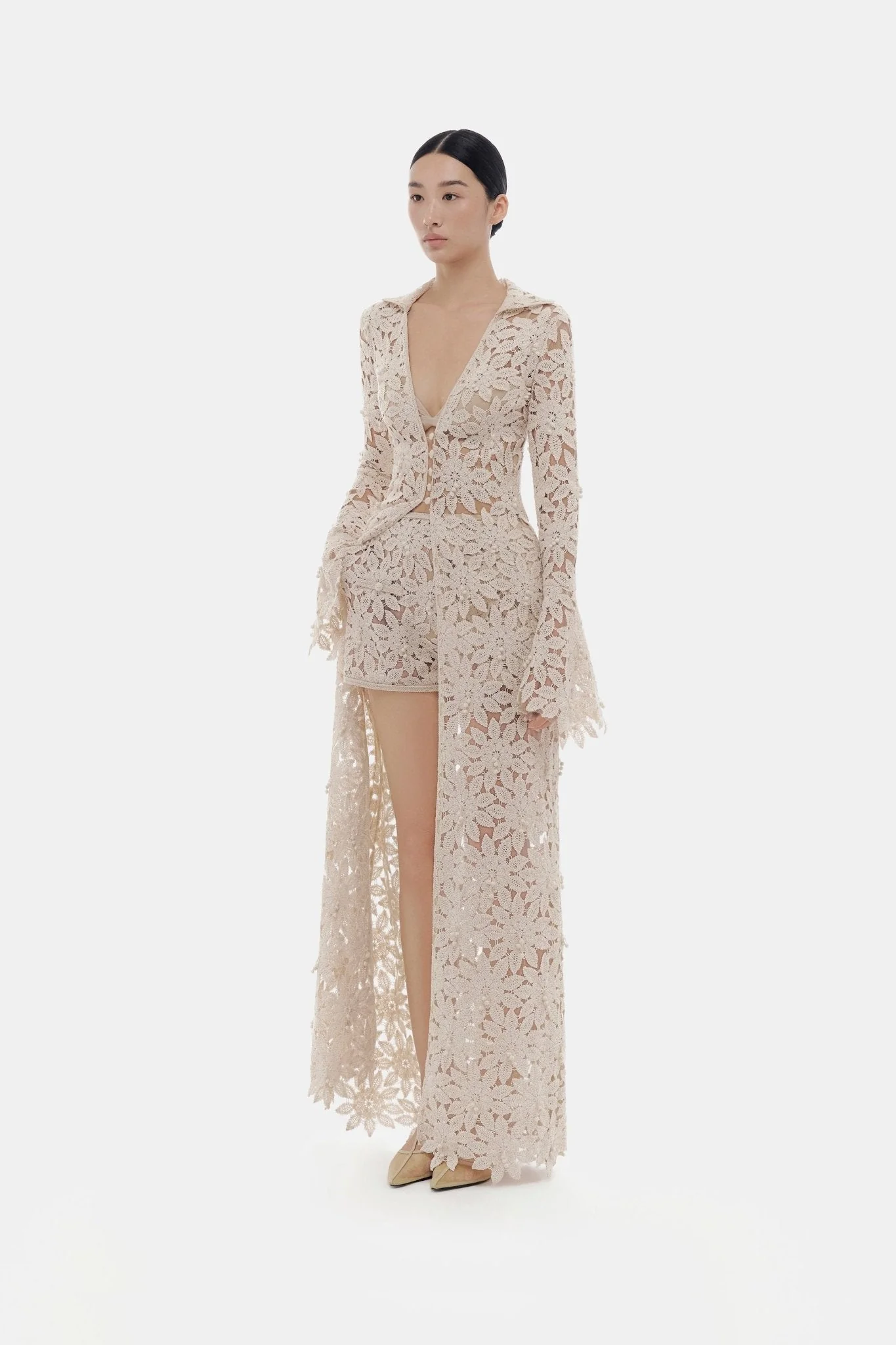 Beige Floral Lace Shorts - Image 3