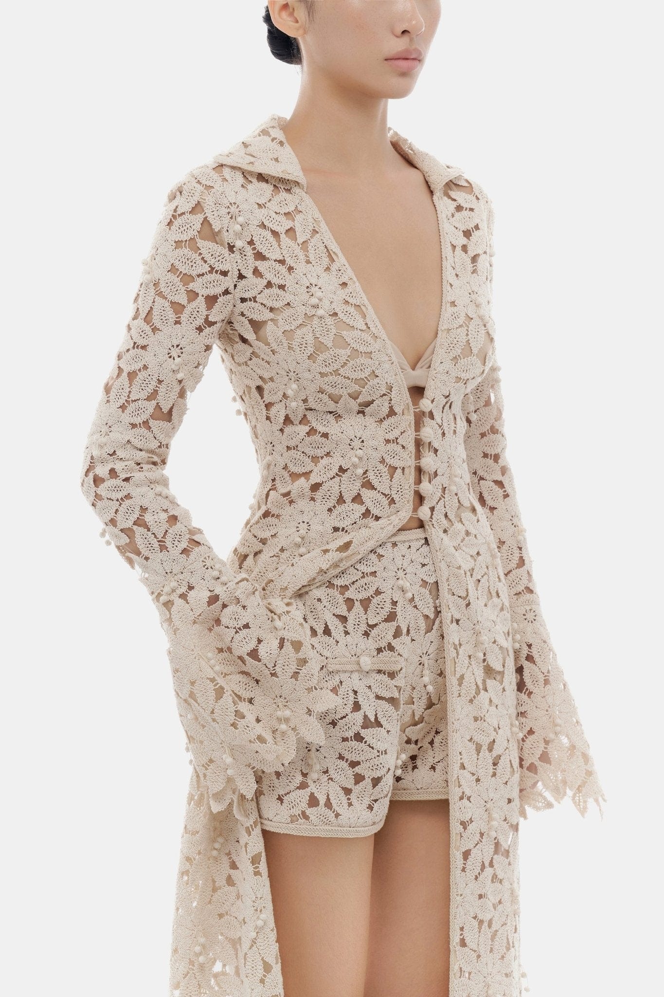 Beige Floral Lace Shorts - Image 4