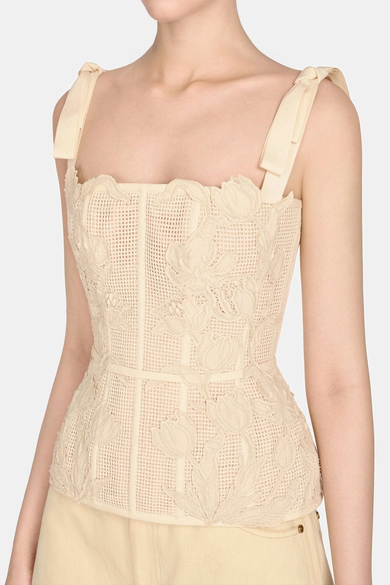 Beige Floral Mesh Top - Image 5