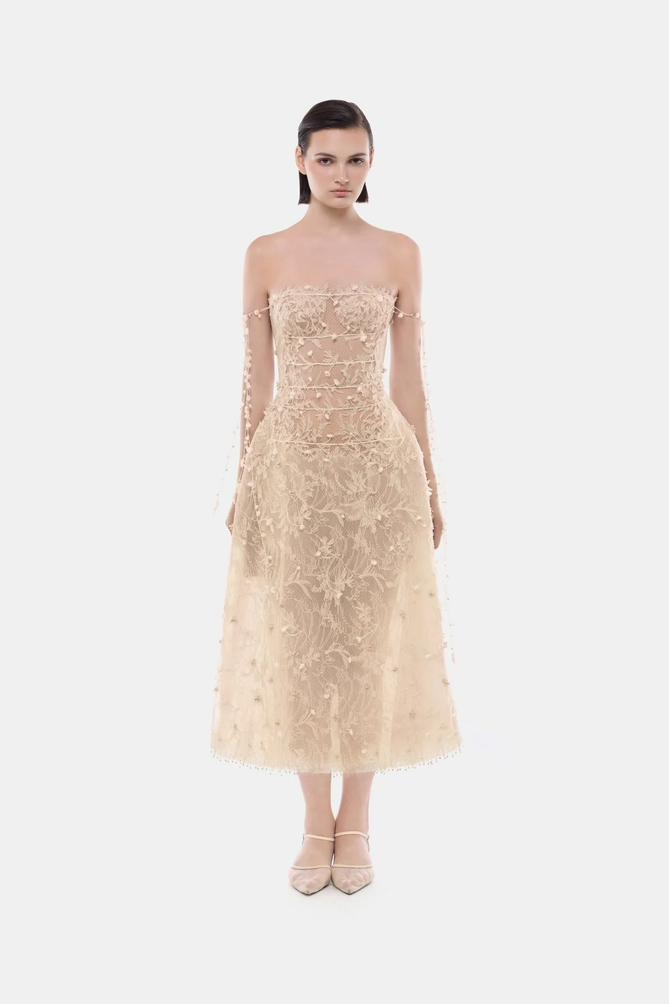Beige Floral String Midi Dress - Image 2