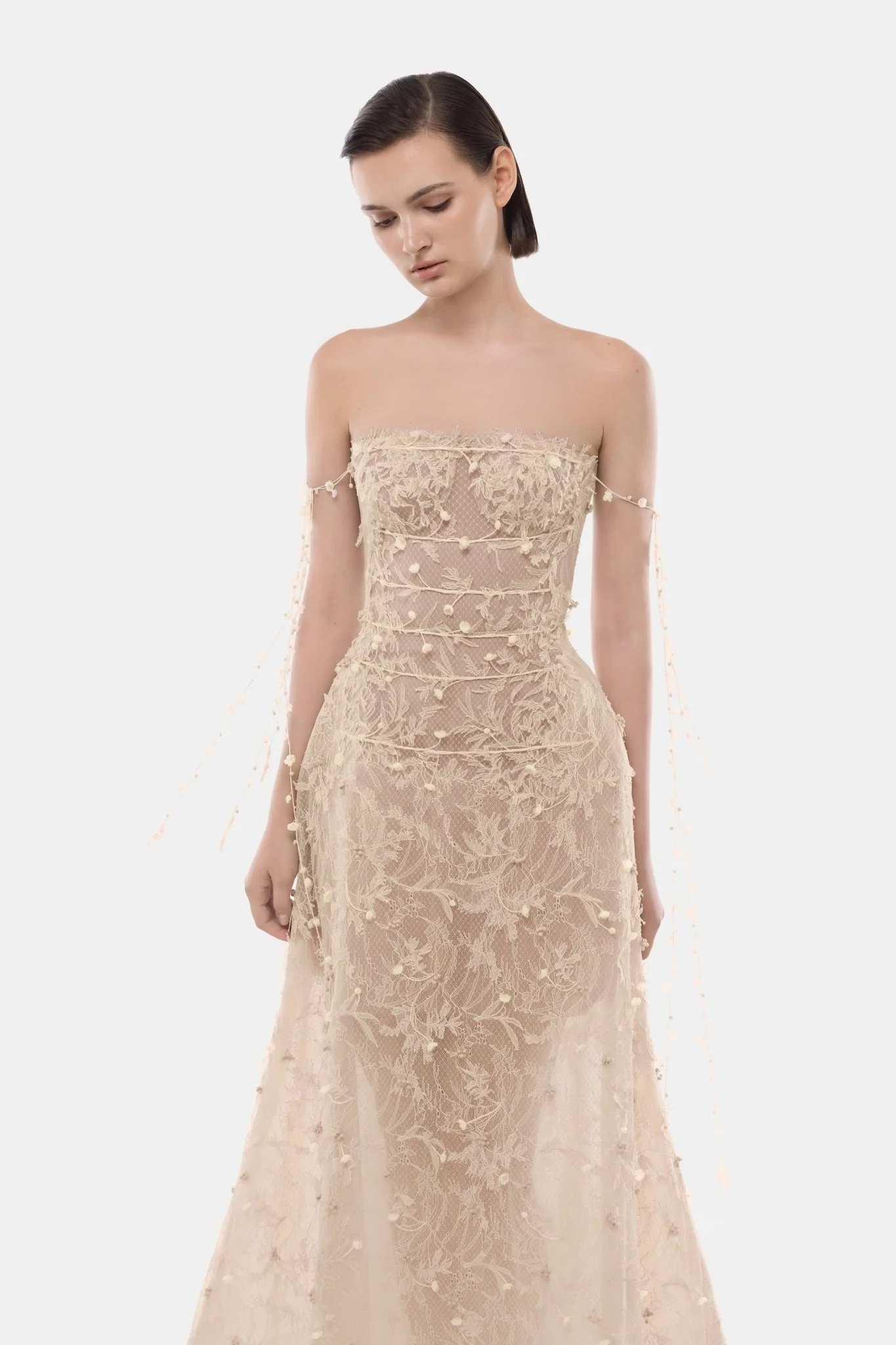 Beige Floral String Midi Dress - Image 3