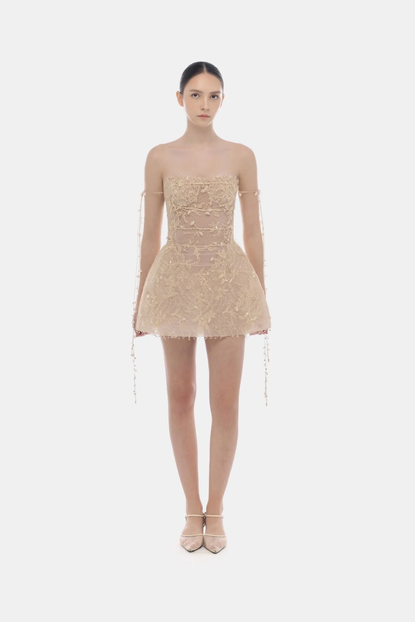 Beige Floral String Mini Dress - Image 2