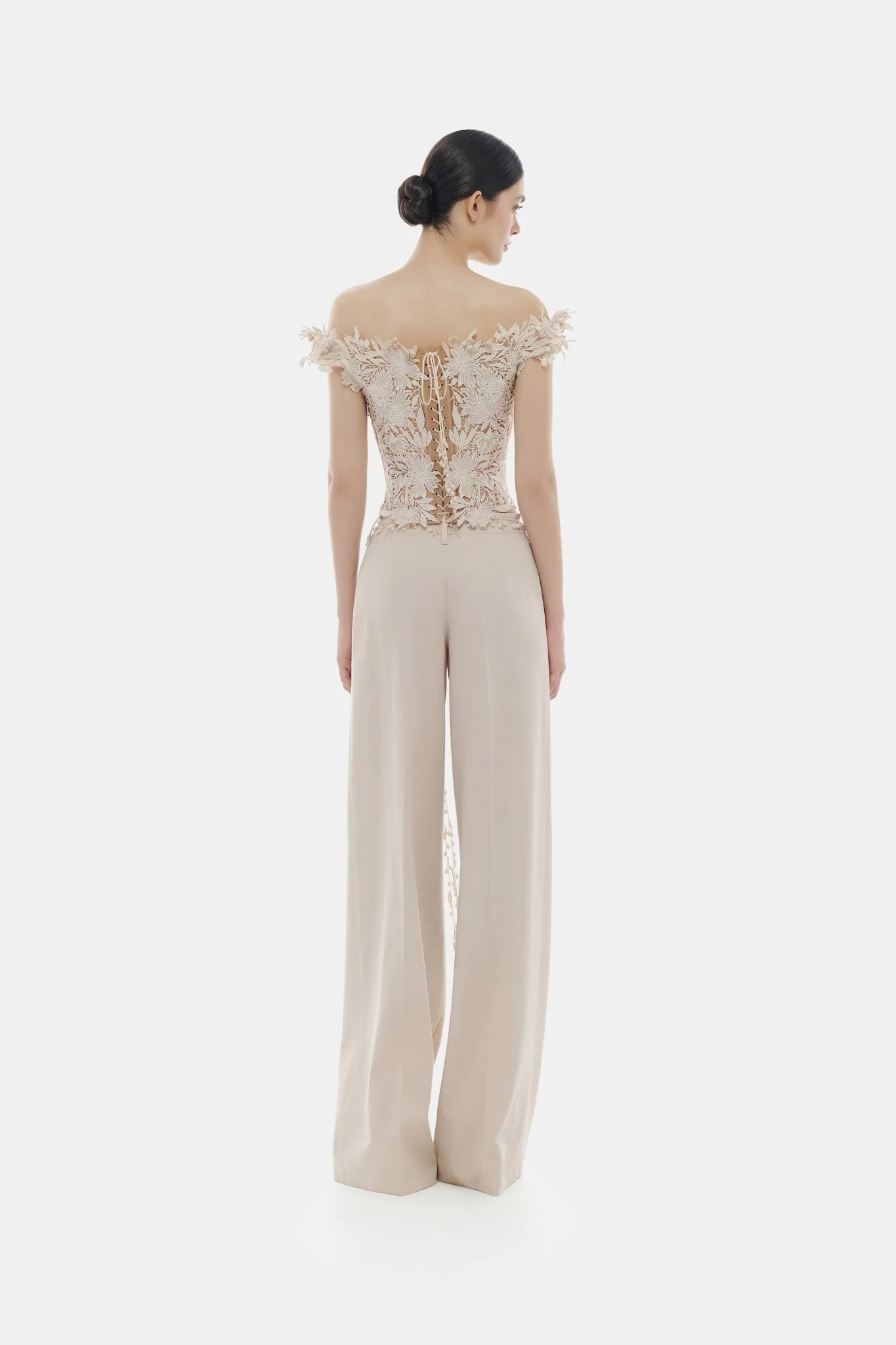 Beige Flower Beaded Corset Top - Image 4