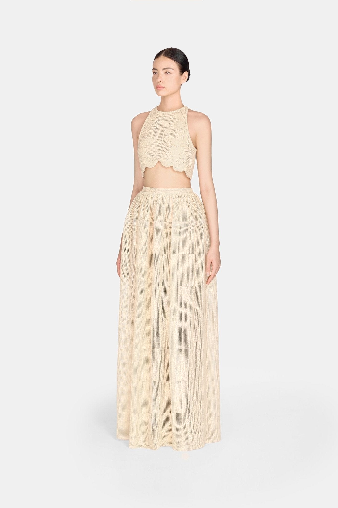 Beige Floral Sleeveless Croptop - Image 3