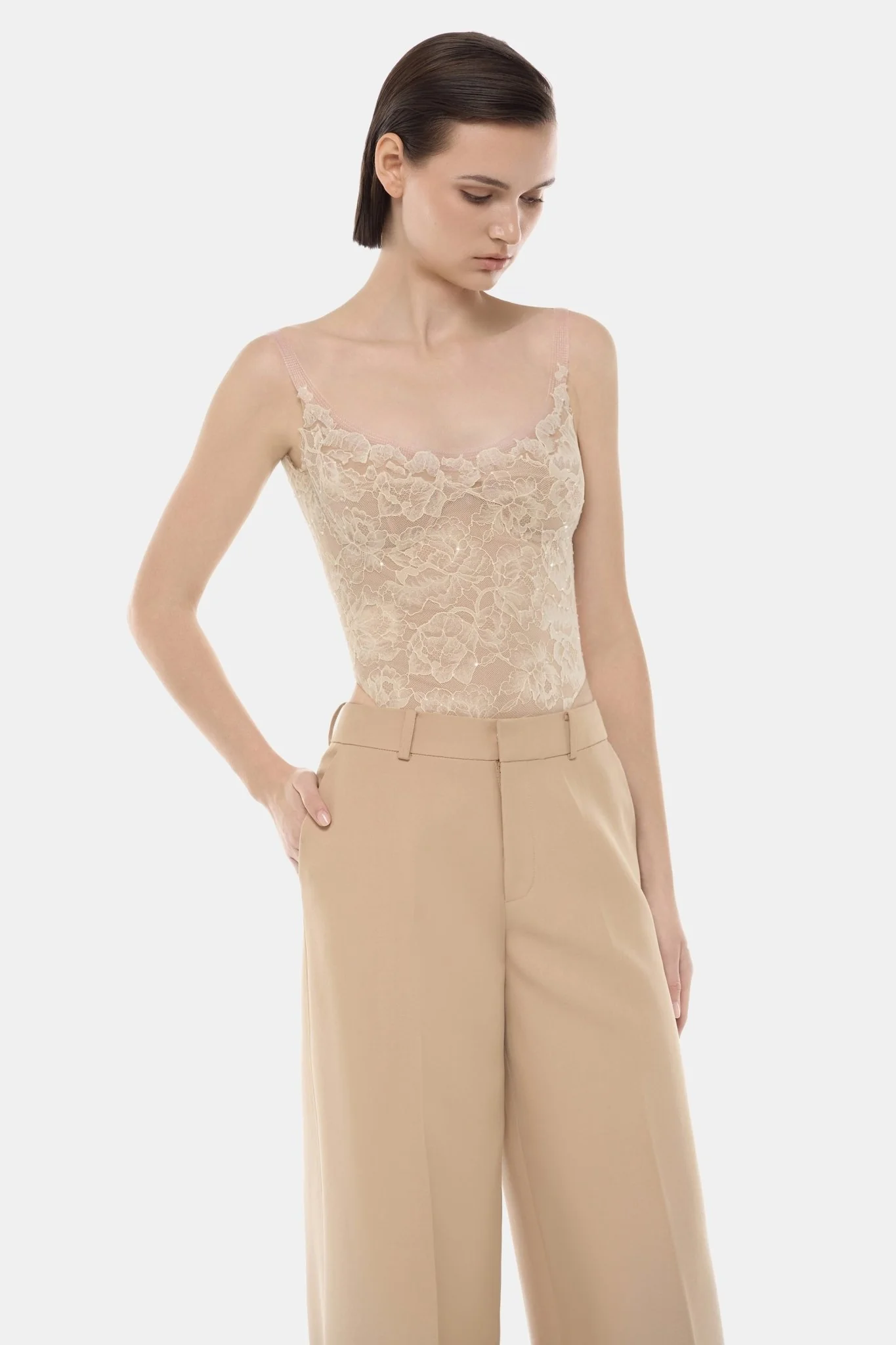 Beige Sheer Lace Top - Image 5