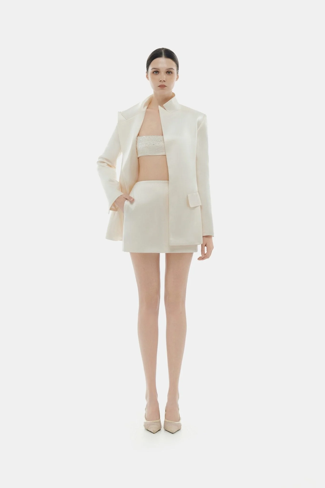 Beige Silk Blazer - Image 2