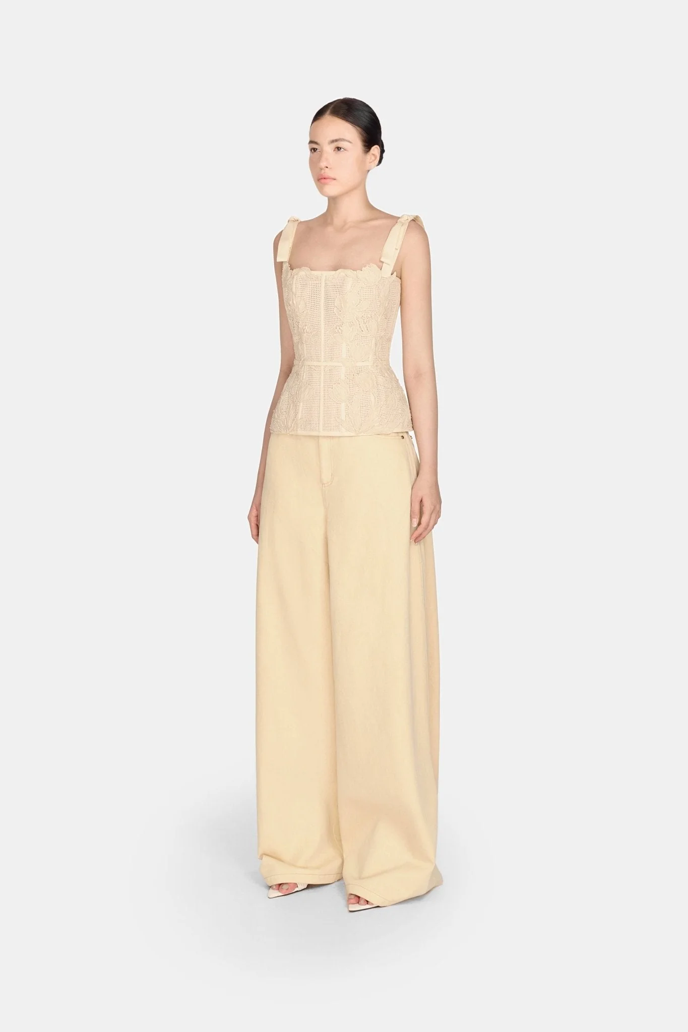 Beige Floral Mesh Top - Image 3