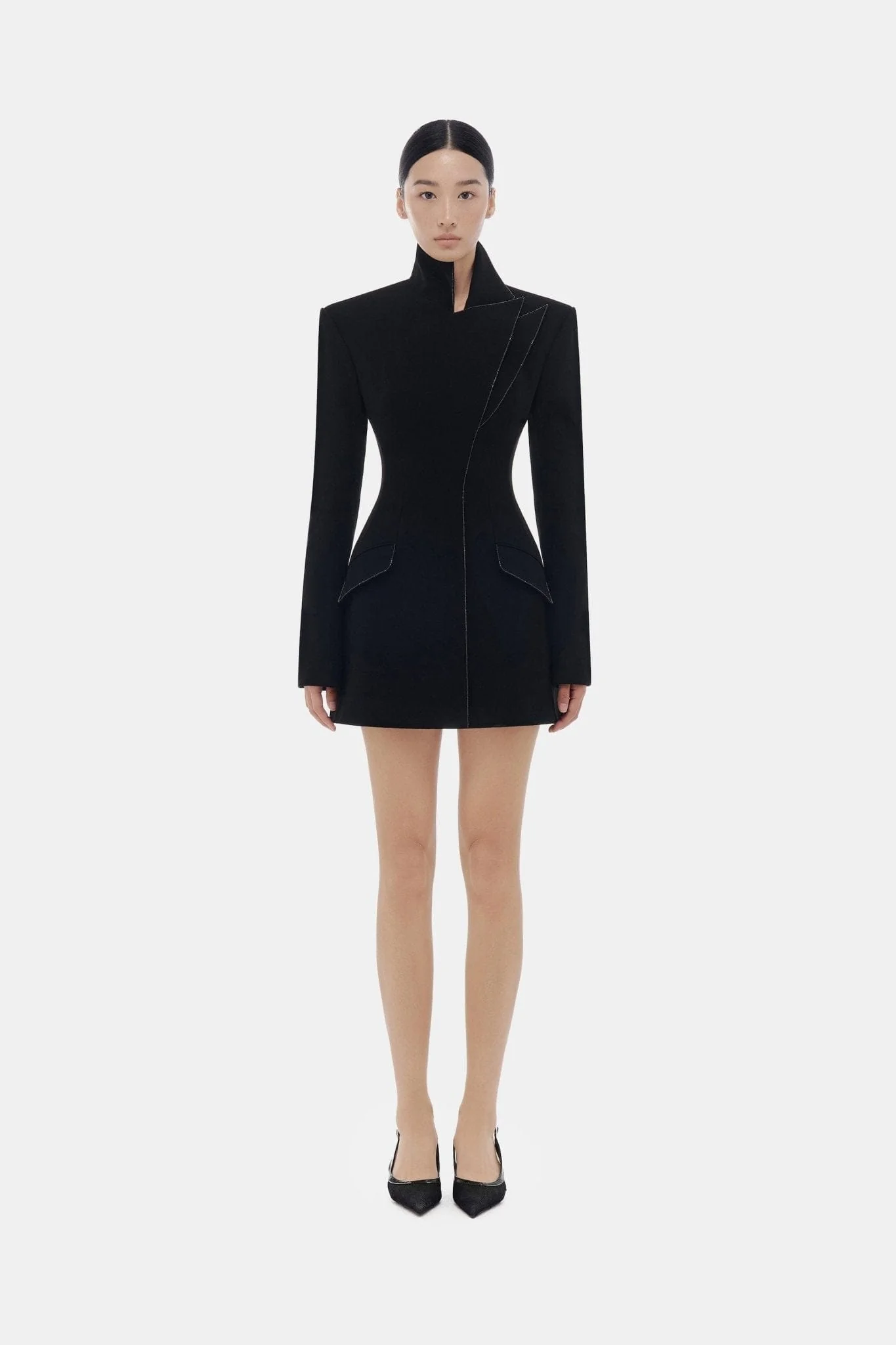 Black Asymmetrical Crystal Beaded Dress - Image 3