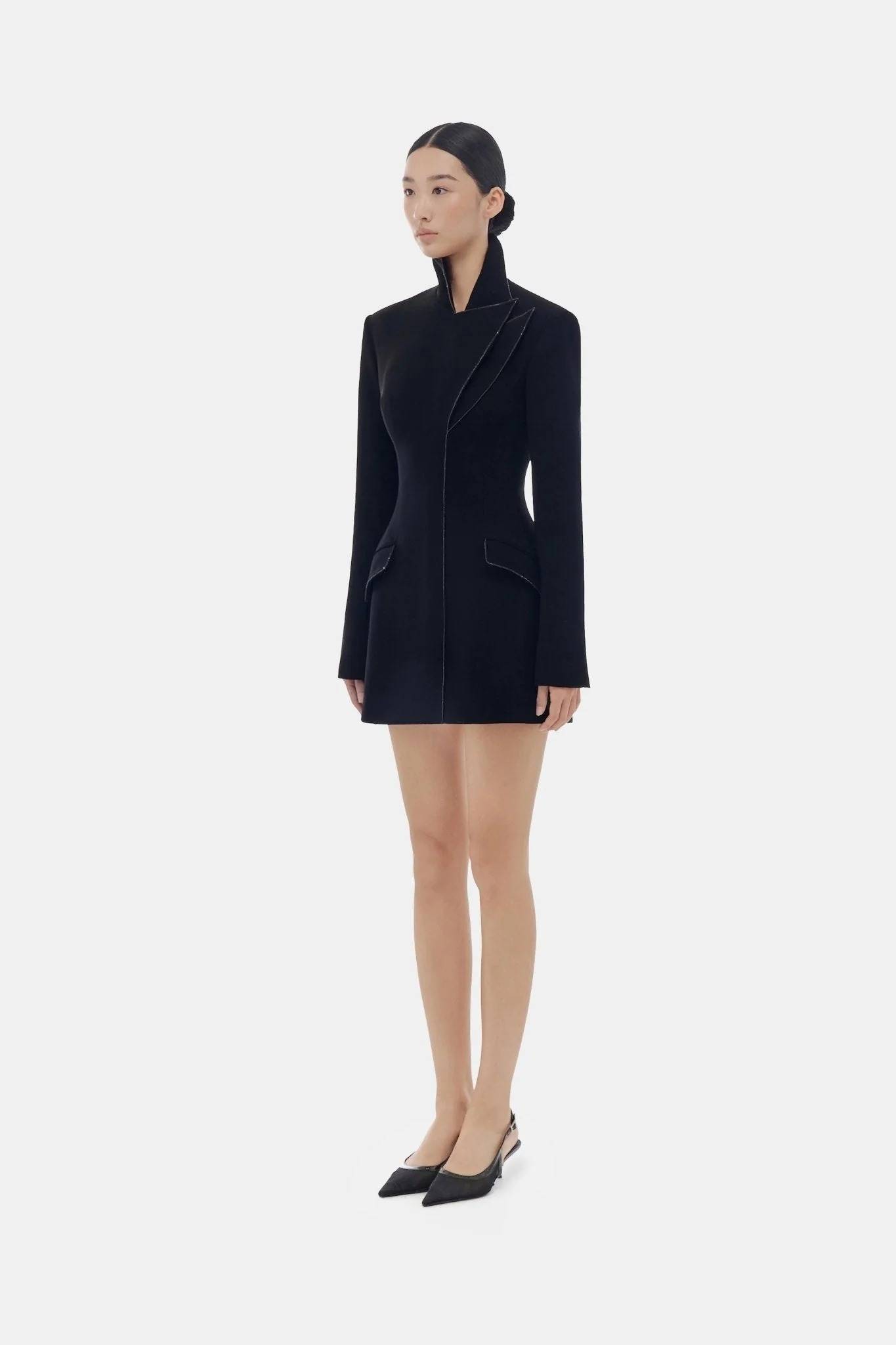 Black Asymmetrical Crystal Beaded Dress - Image 4