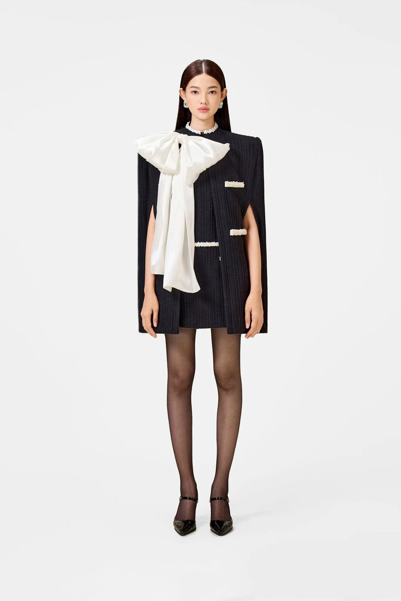 Black Beaded Knit Cape - Image 3