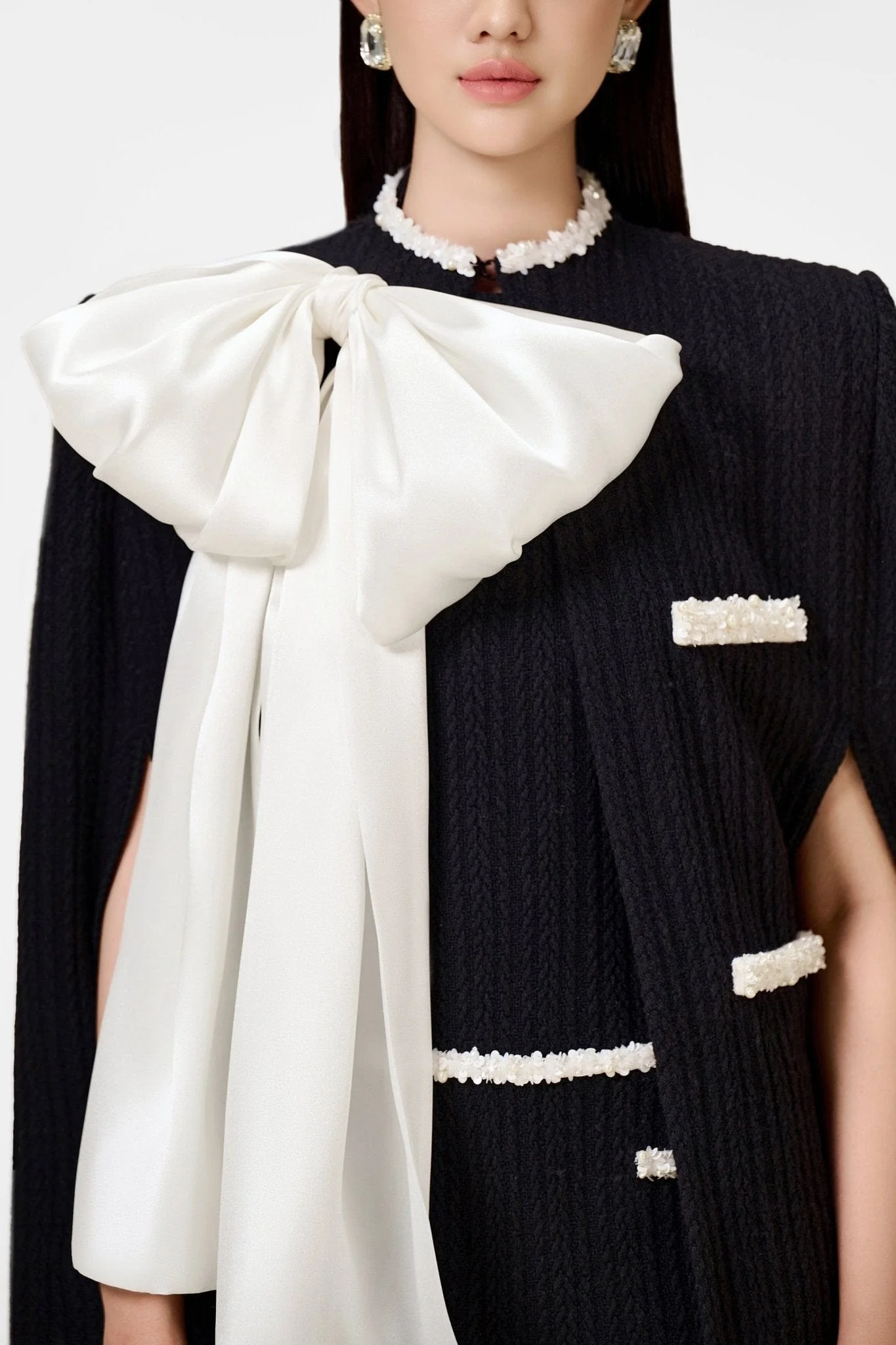 Black Beaded Knit Cape - Image 6