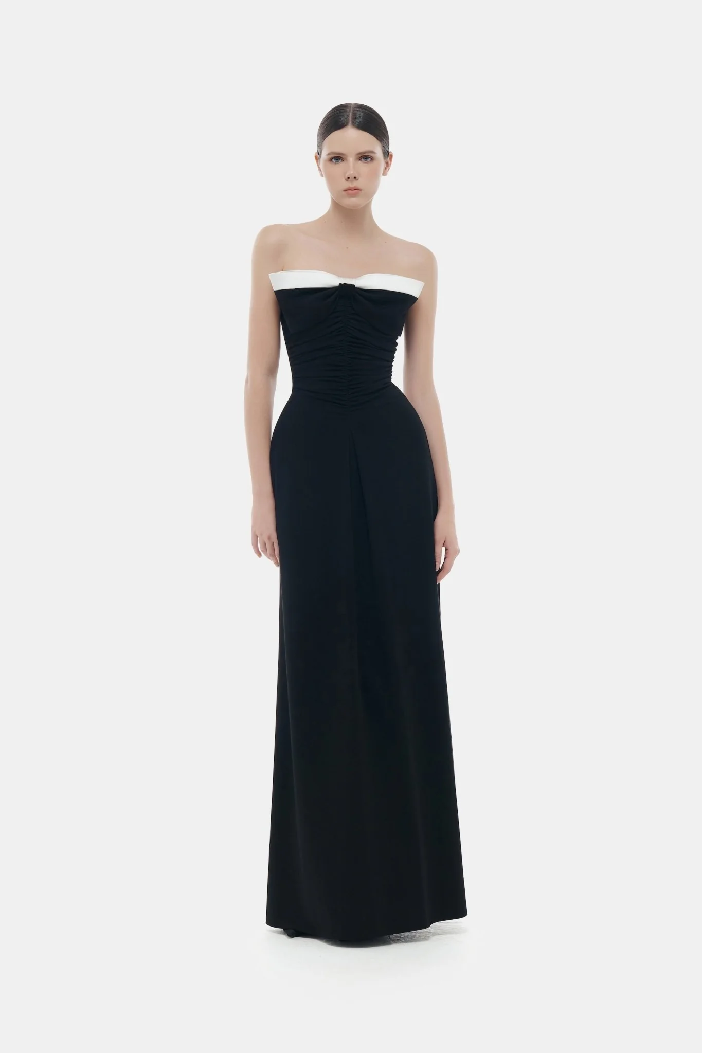 Black Bow Ruched Maxi Dress - Image 2