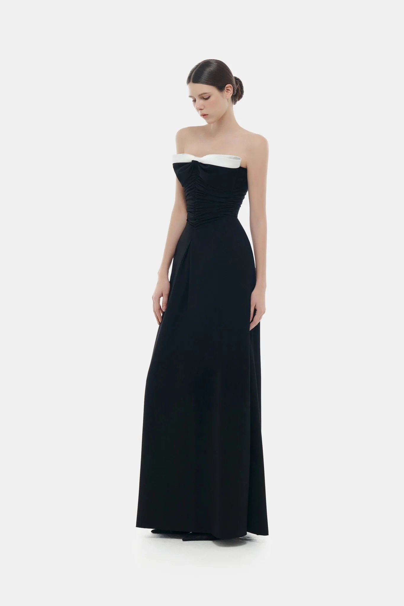 Black Bow Ruched Maxi Dress - Image 3