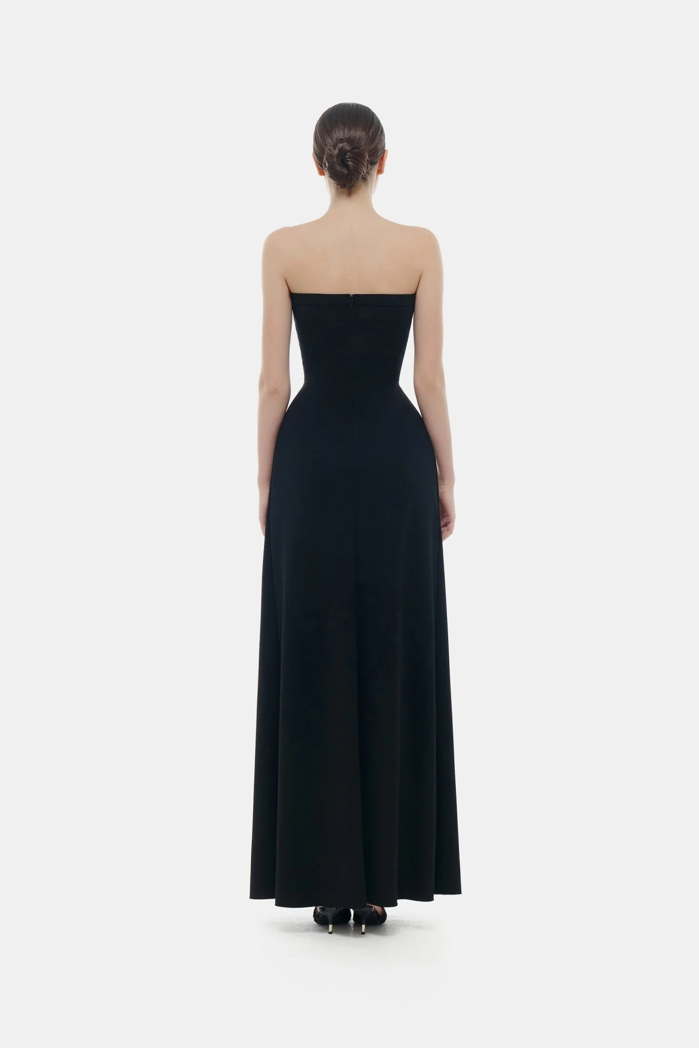 Black Bow Ruched Maxi Dress - Image 4