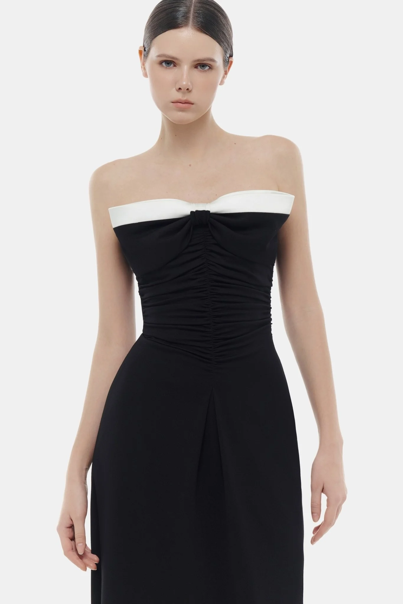 Black Bow Ruched Maxi Dress - Image 5