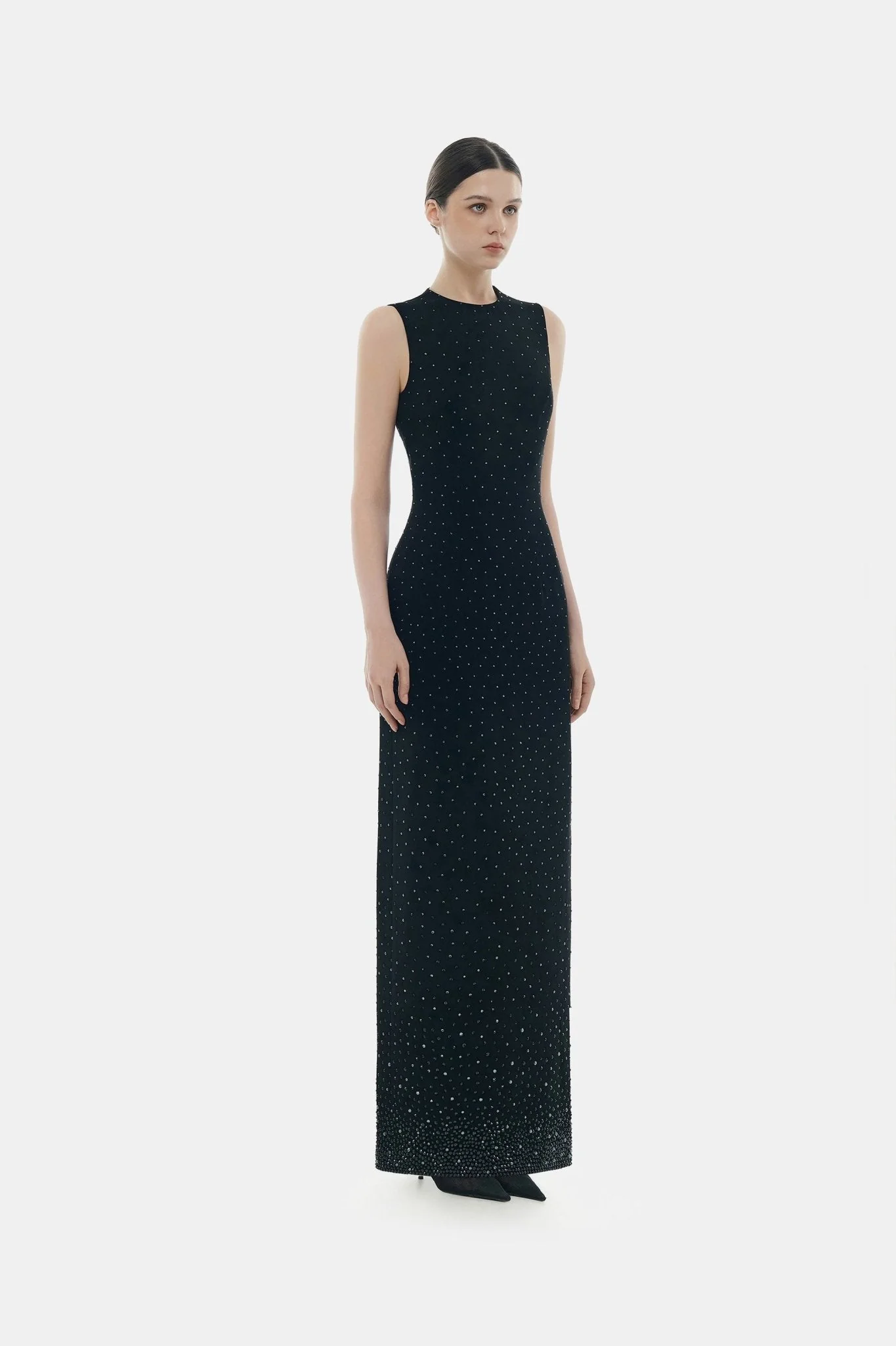 Black Crystal Beaded Maxi Dress - Image 3
