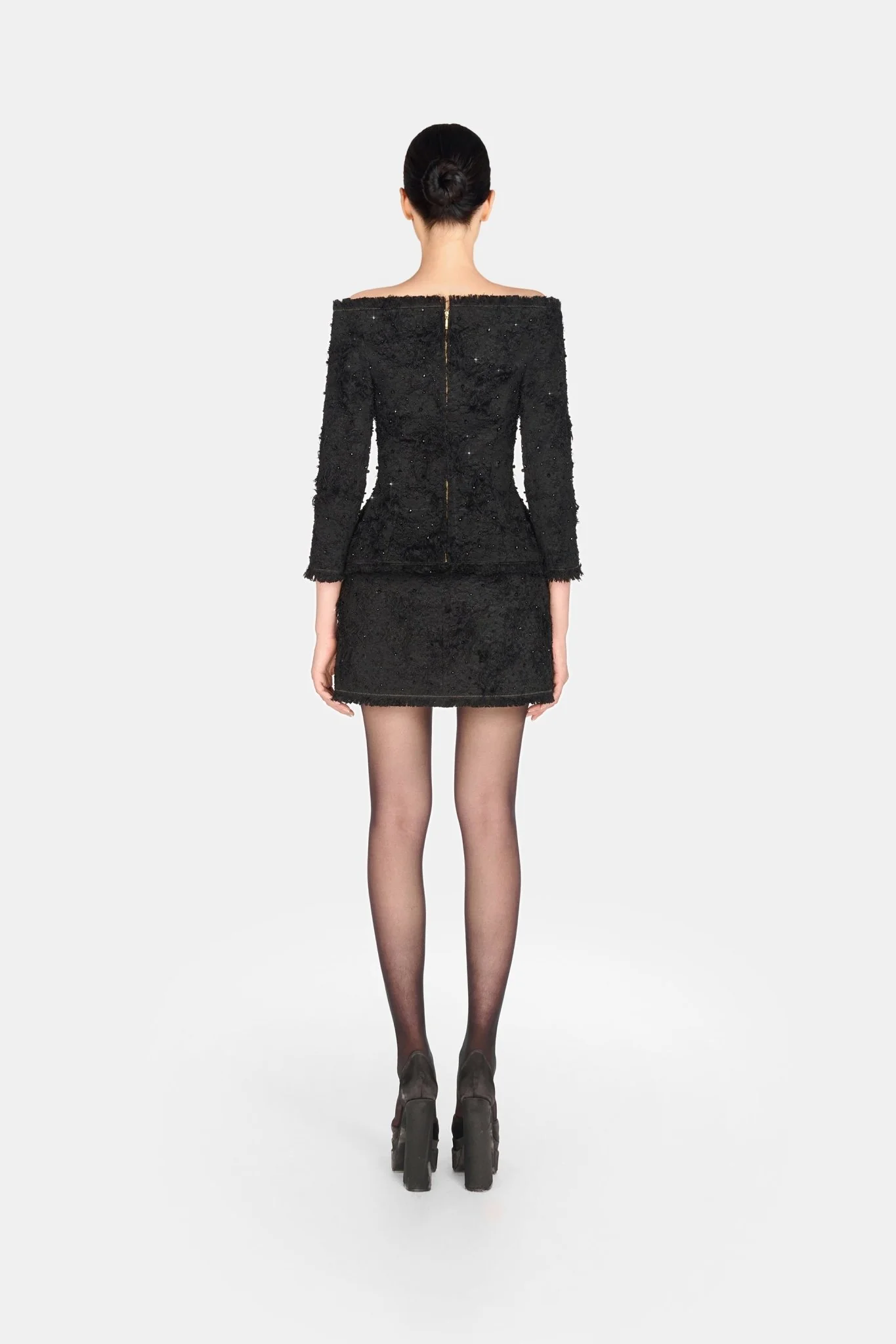 Black Crystal Beaded Mini Skirt - Image 4