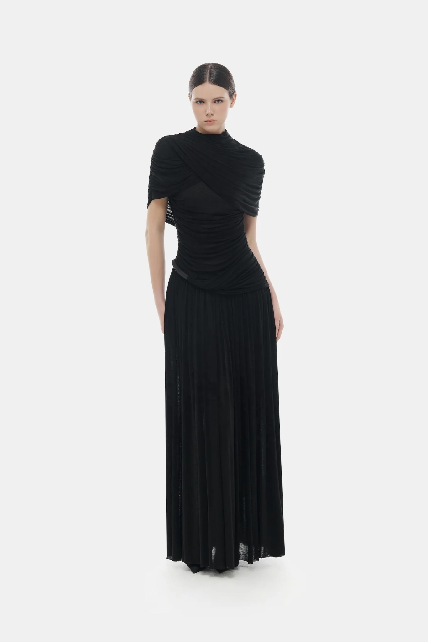 Black Draped Cape Maxi Dress - Image 2