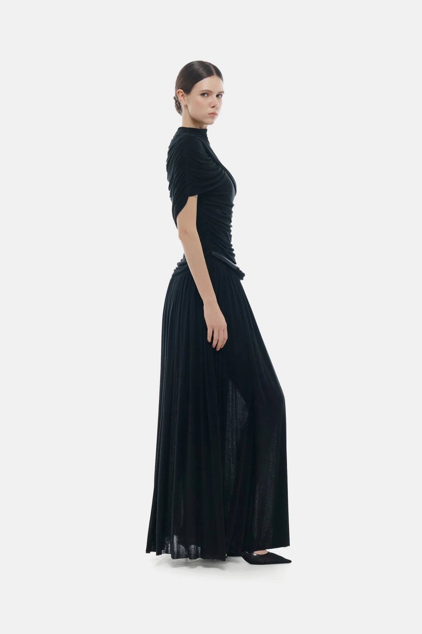 Black Draped Cape Maxi Dress - Image 3