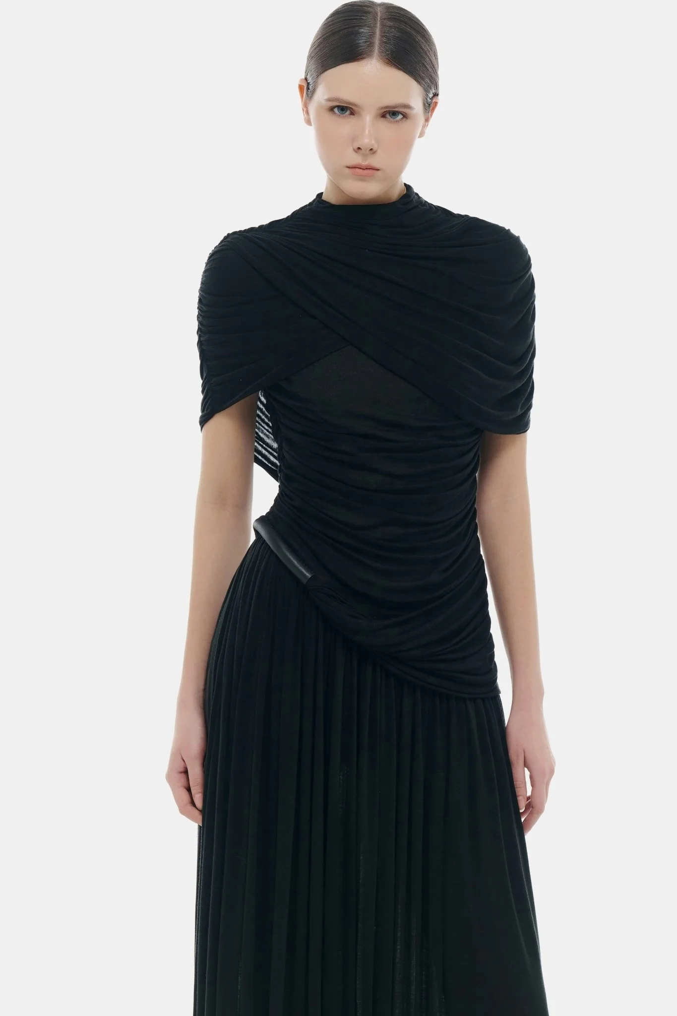 Black Draped Cape Maxi Dress - Image 5