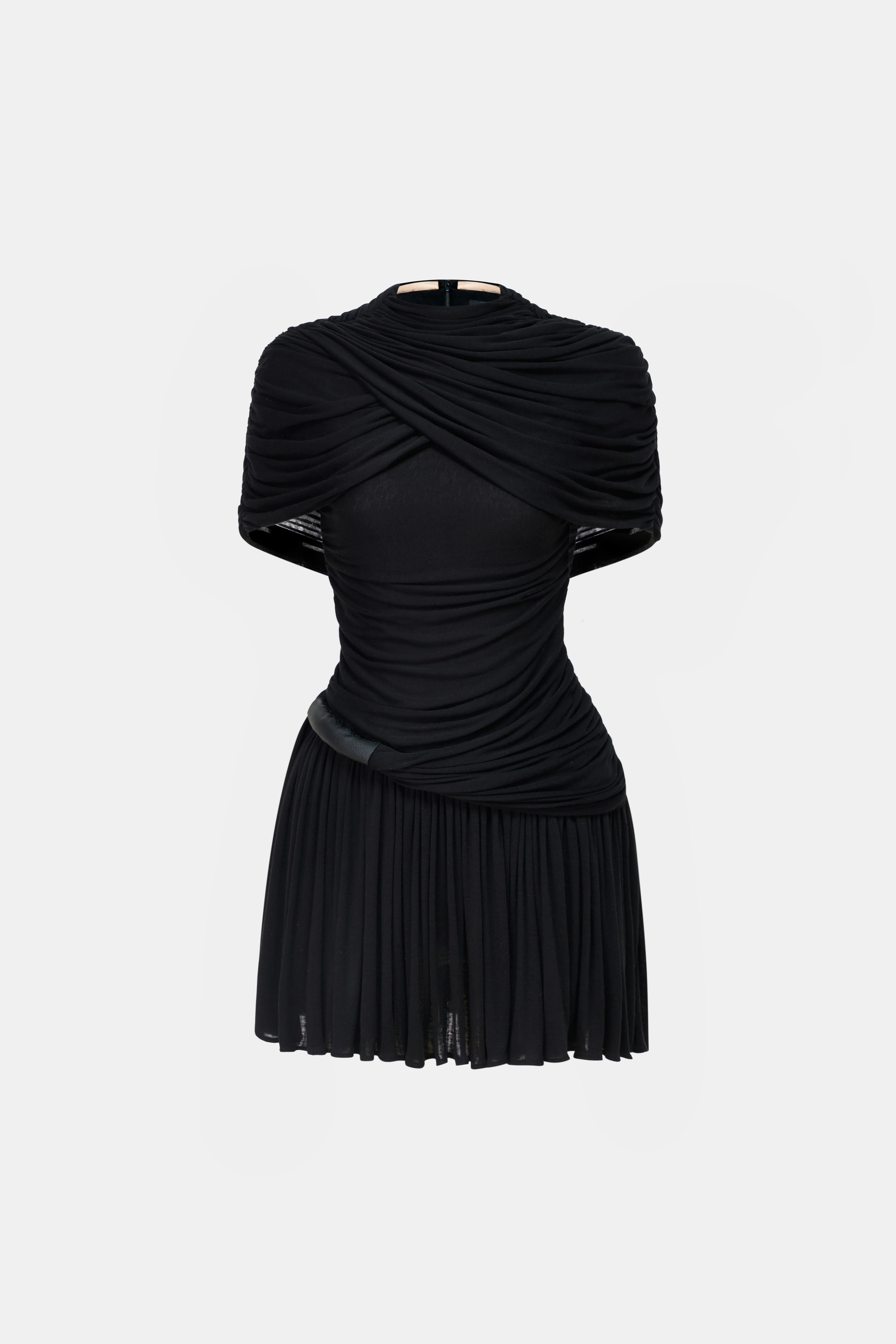 Black Draped Cape Mini Dress