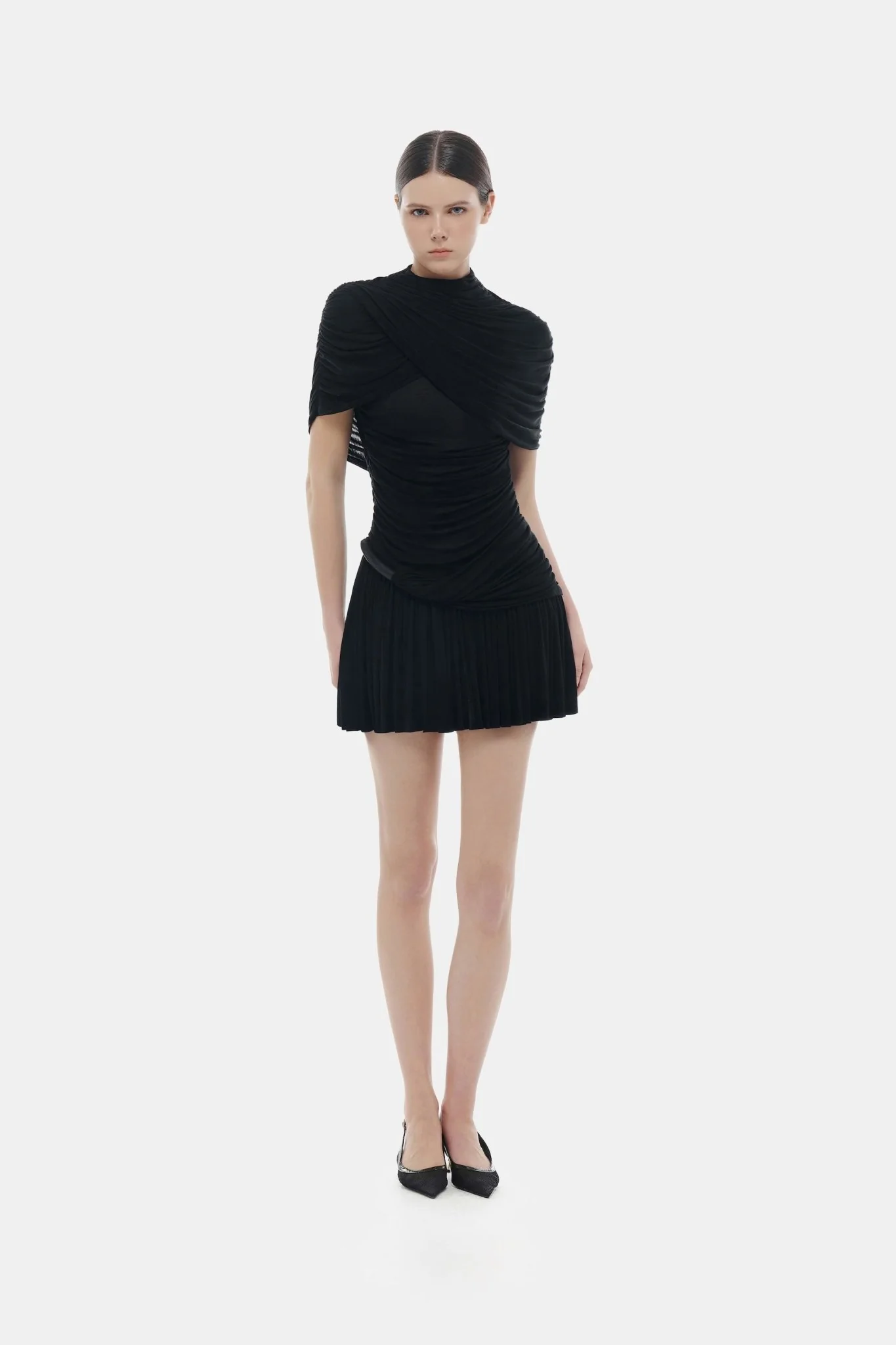 Black Draped Cape Mini Dress - Image 2
