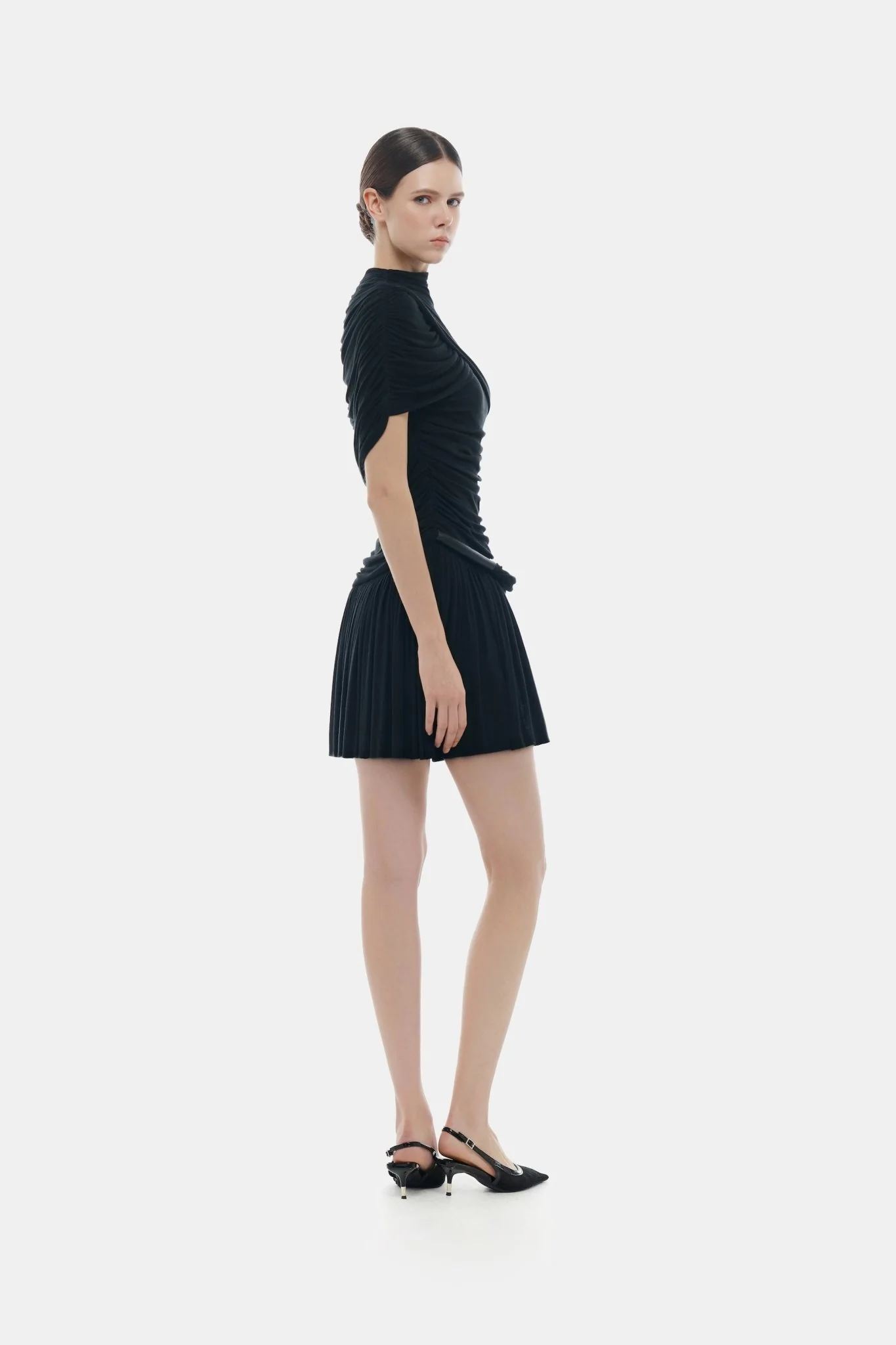Black Draped Cape Mini Dress - Image 3