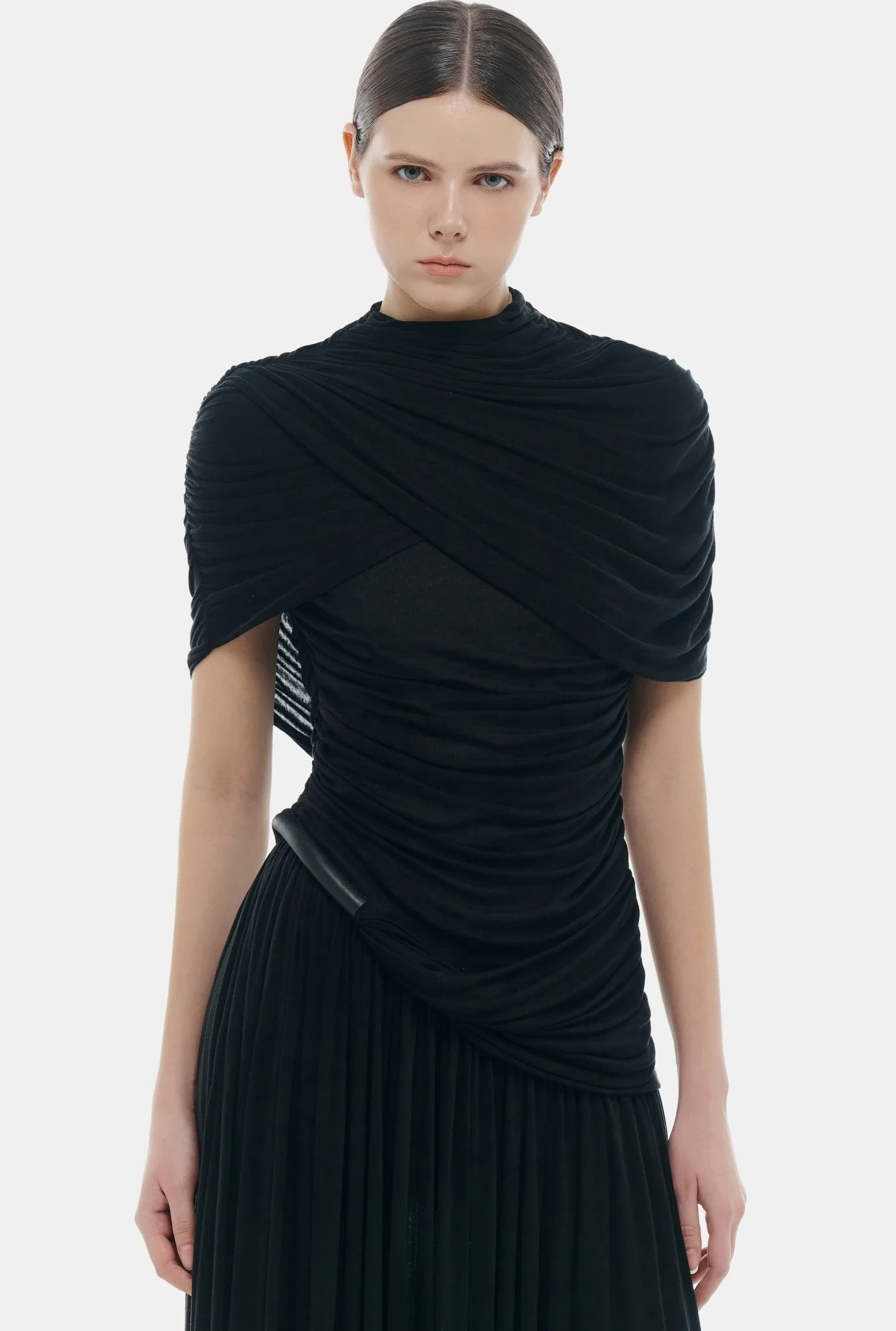 Black Draped Cape Mini Dress - Image 5