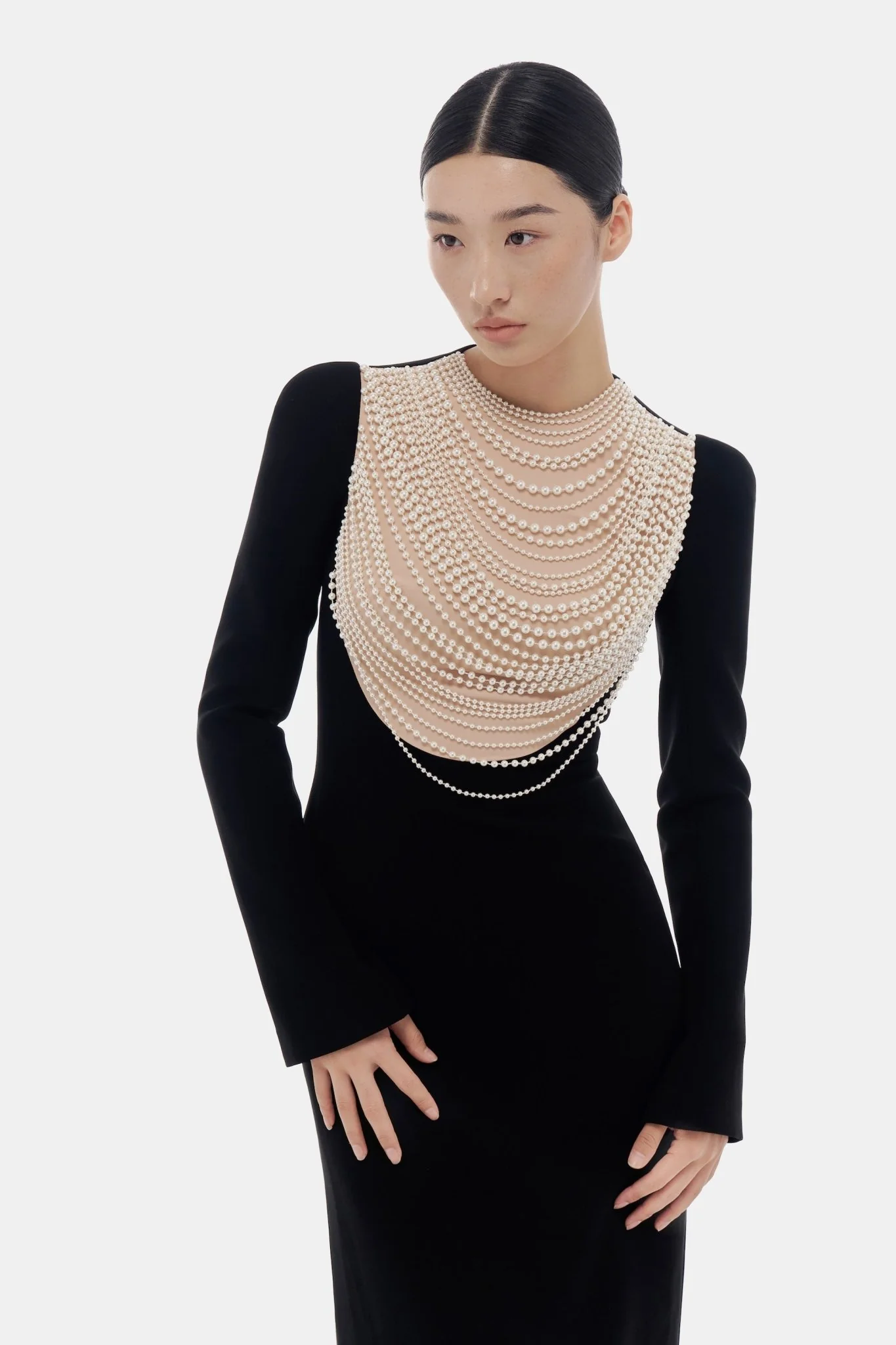 Black Faux-pearl Embellished  Dress - Image 5