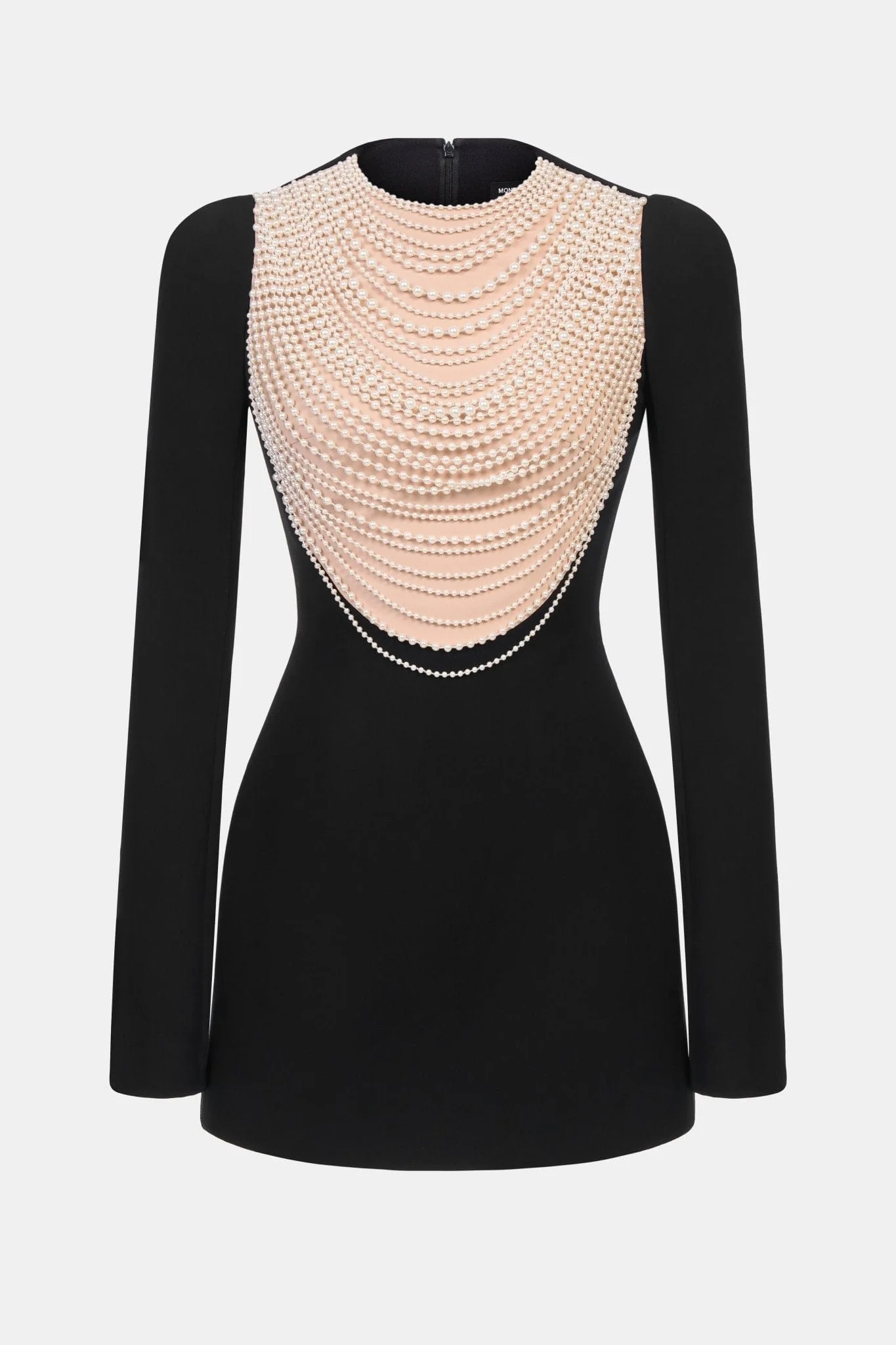 Black Faux-pearl Embellished Mini Dress