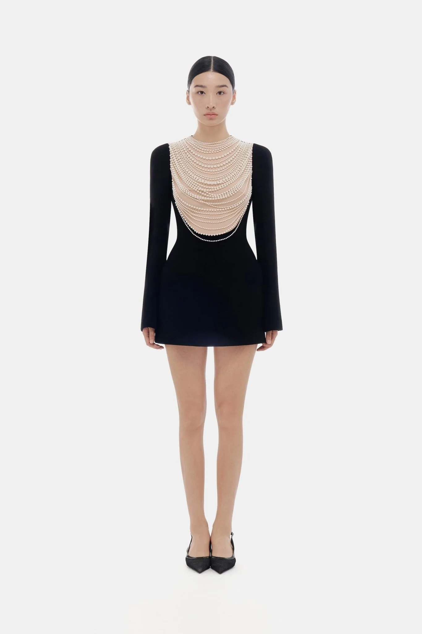 Black Faux-pearl Embellished Mini Dress - Image 2