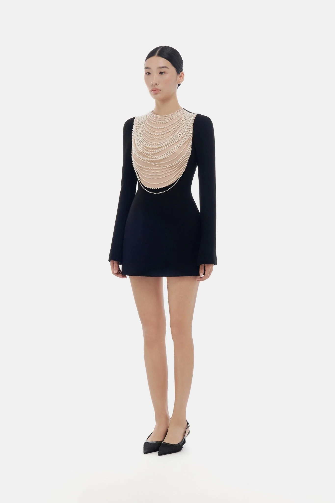 Black Faux-pearl Embellished Mini Dress - Image 3