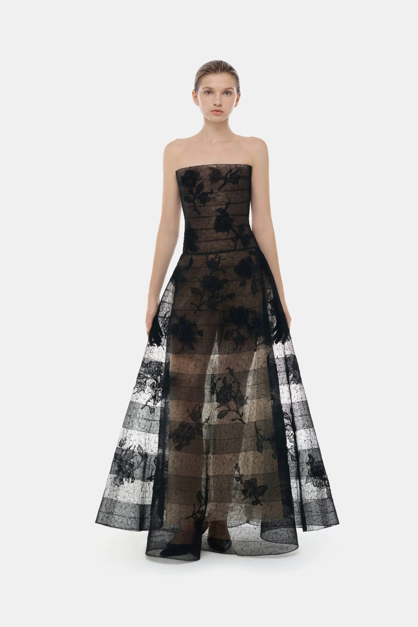 Black Floral Appliqué Maxi Dress - Image 3