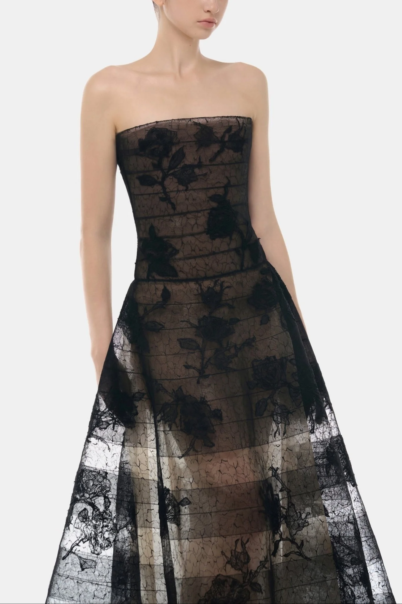 Black Floral Appliqué Maxi Dress - Image 4