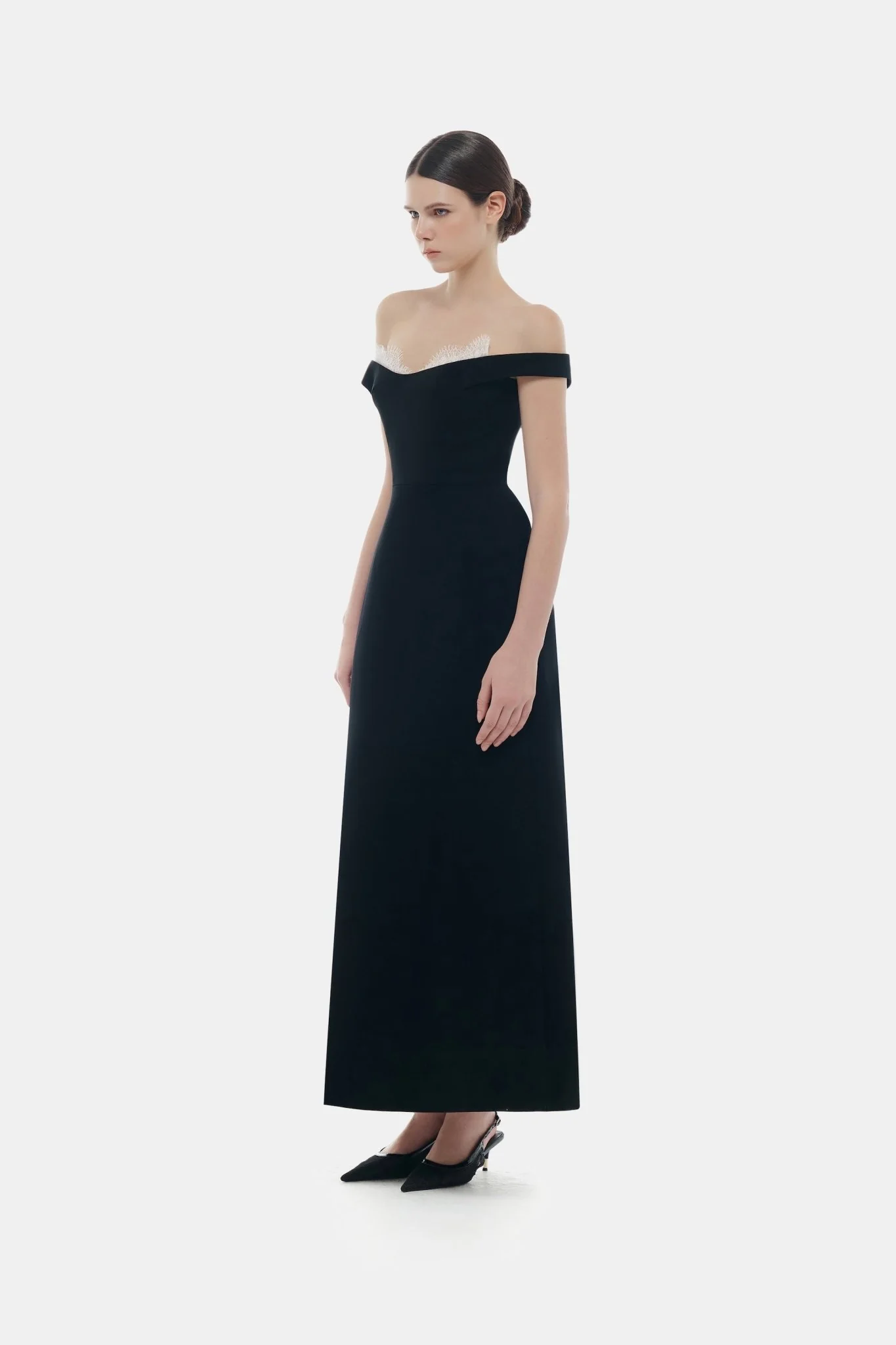 Black Off Shoulder Lace Detail Midi Dress - Image 3