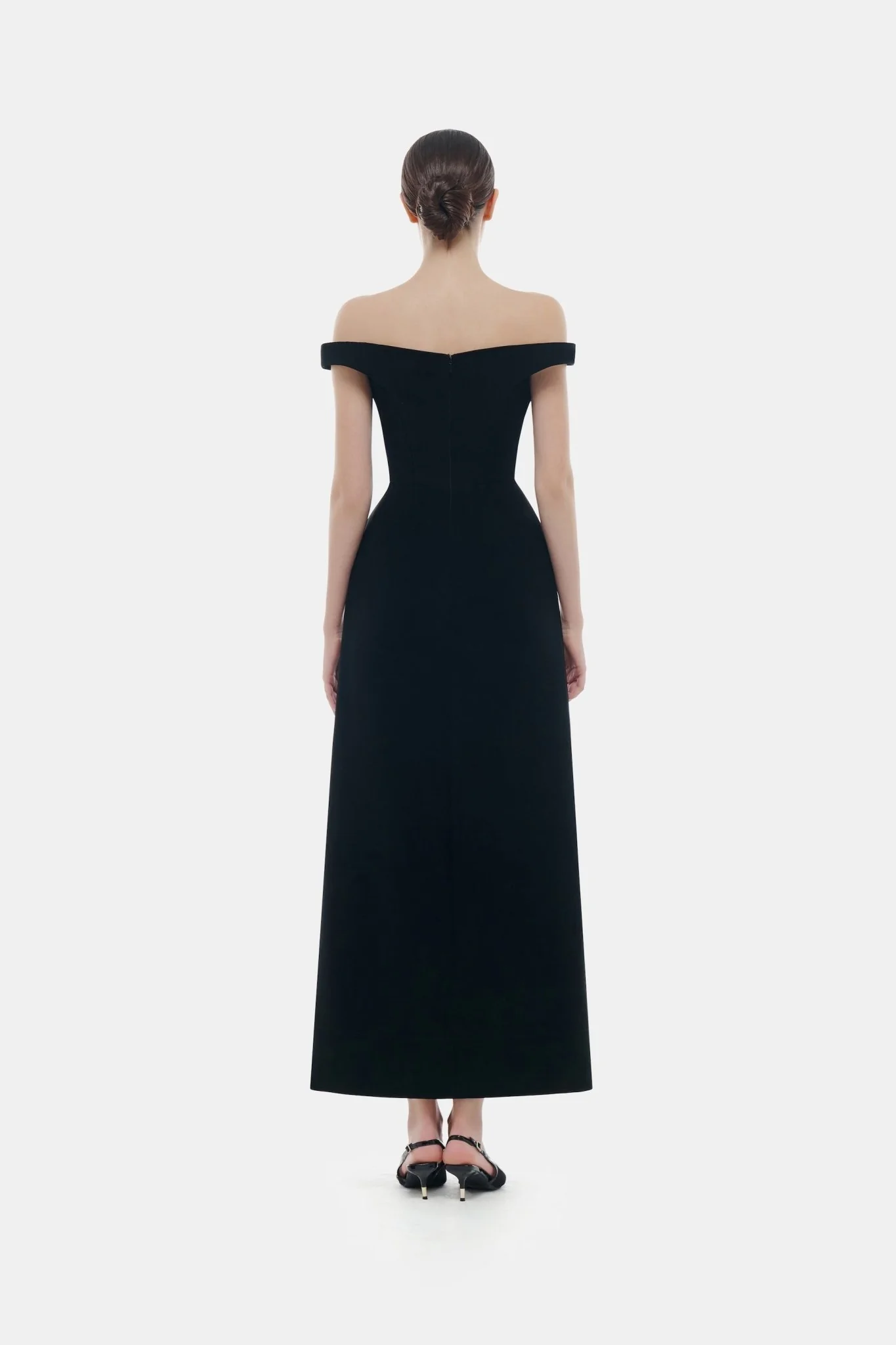 Black Off Shoulder Lace Detail Midi Dress - Image 4