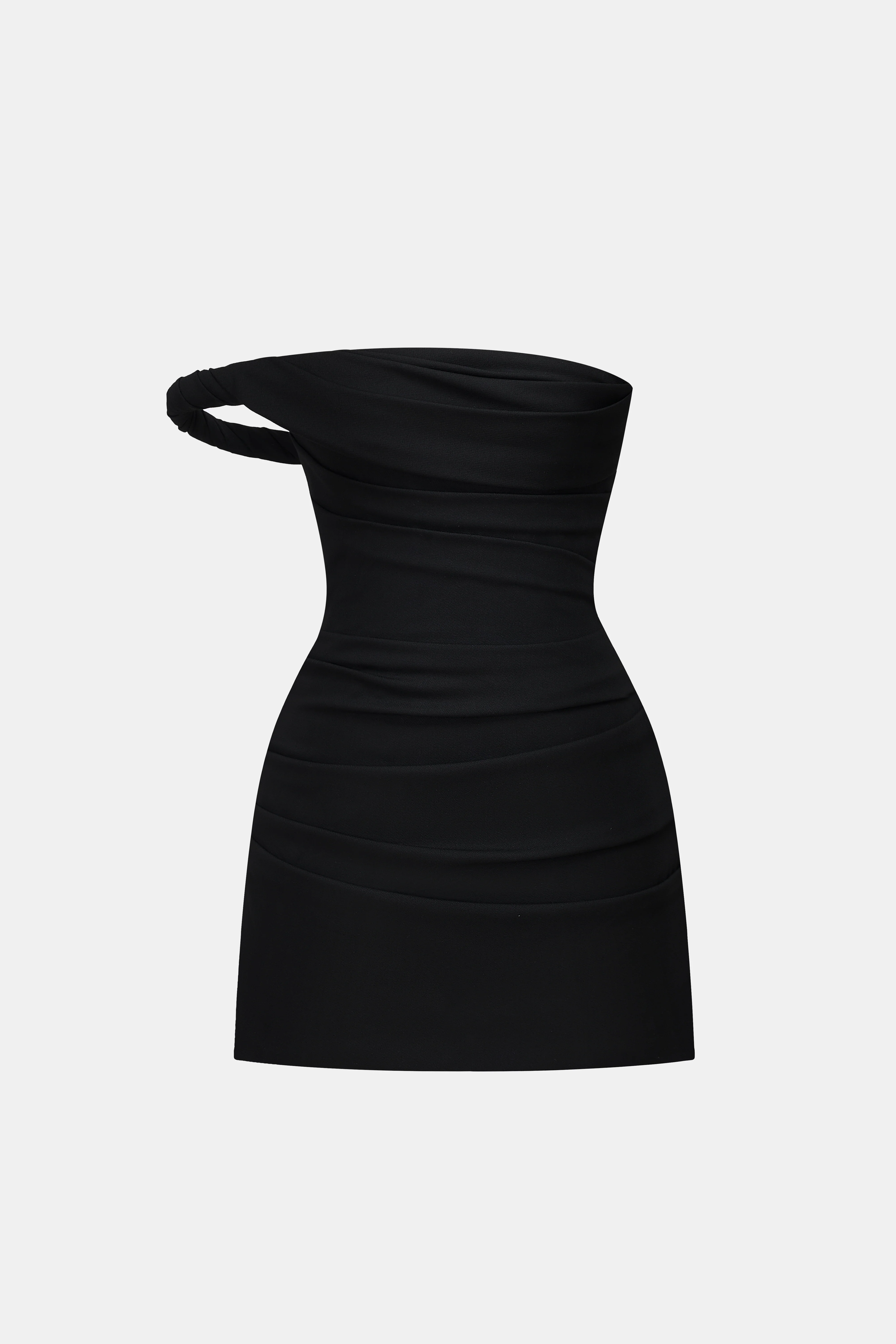 Black One-off Shoulder Draped Mini Dress
