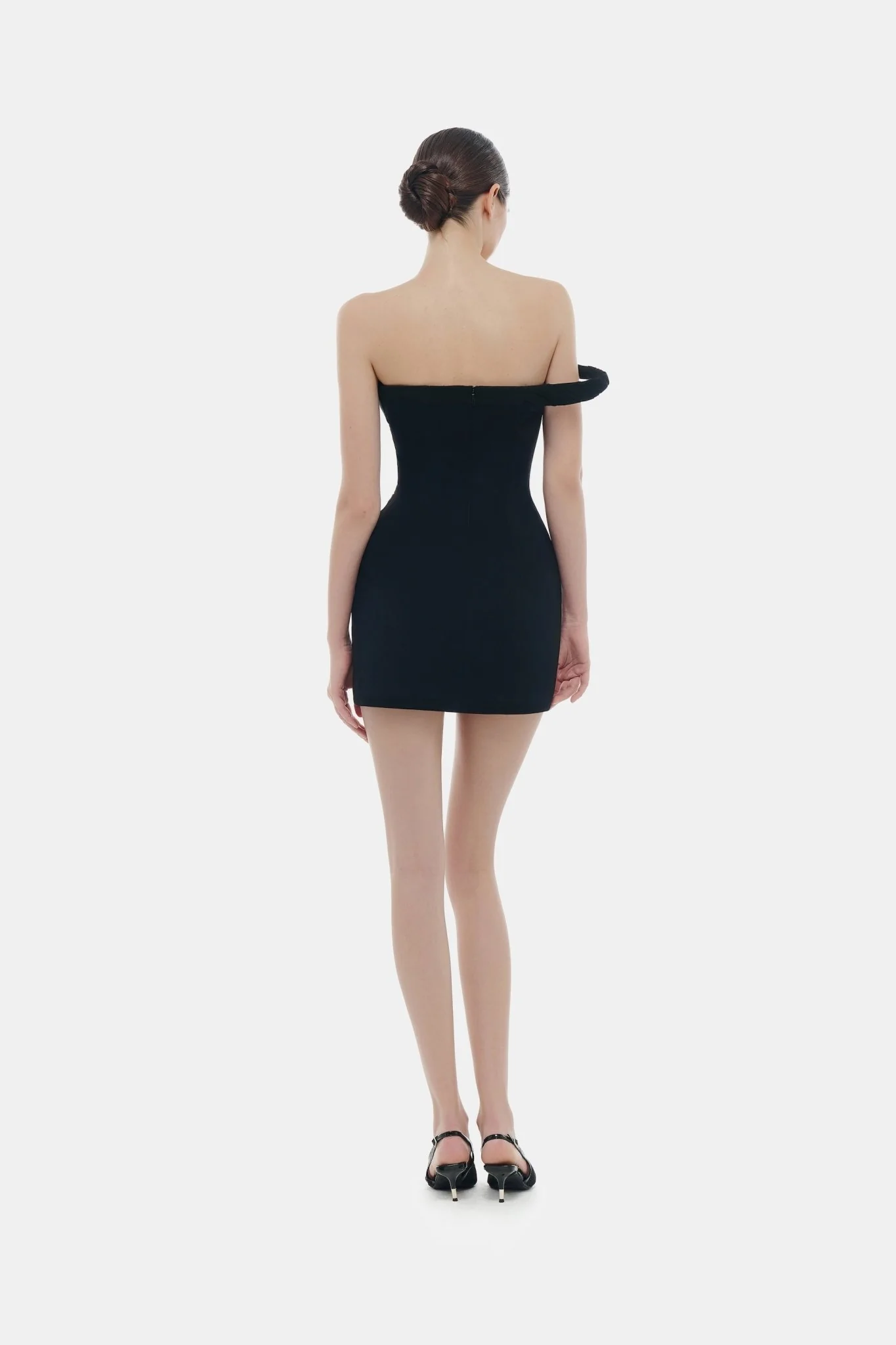 Black One-off Shoulder Draped Mini Dress - Image 4