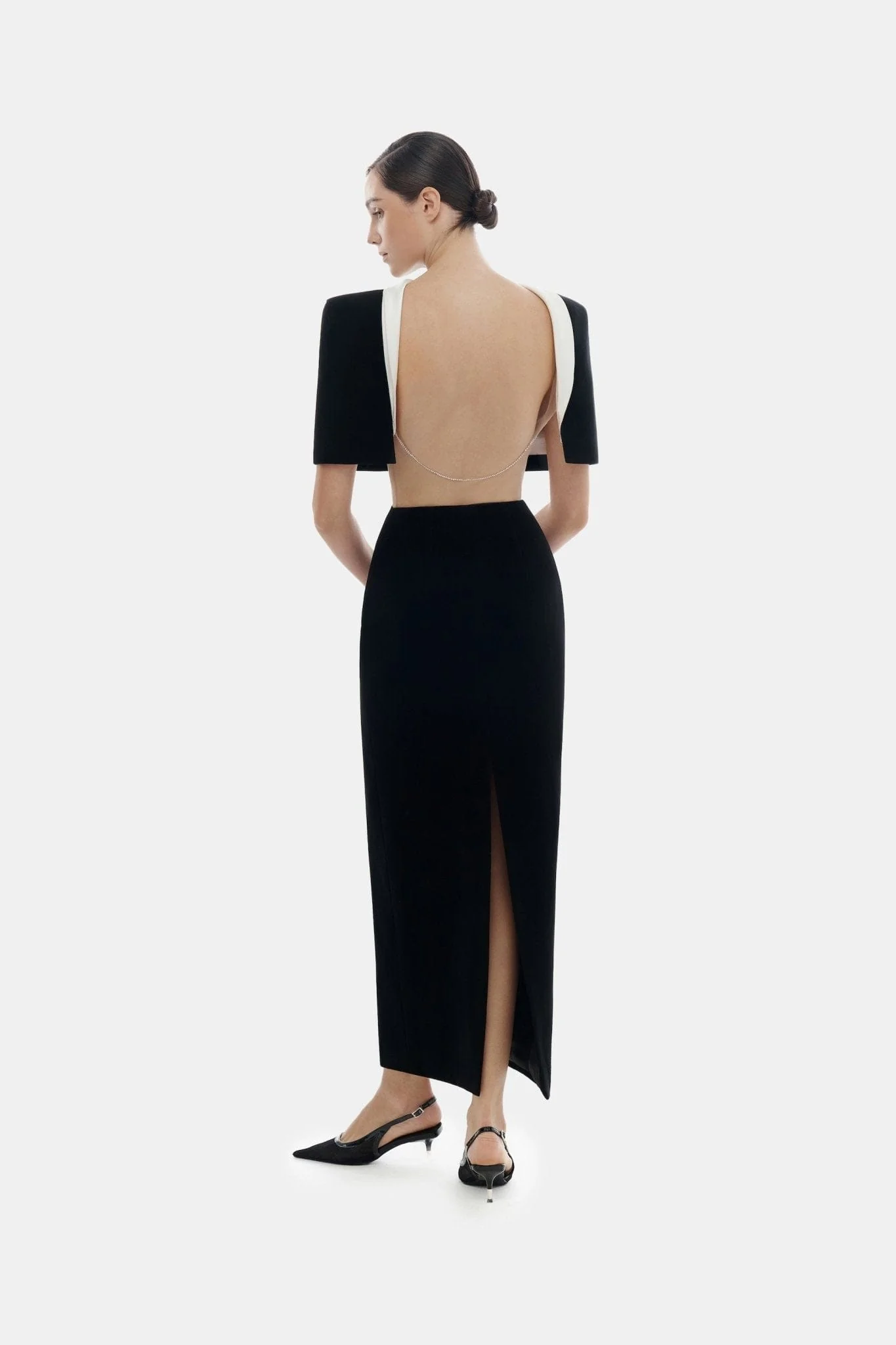 Black Open-back Cape Midi Dress - Image 3